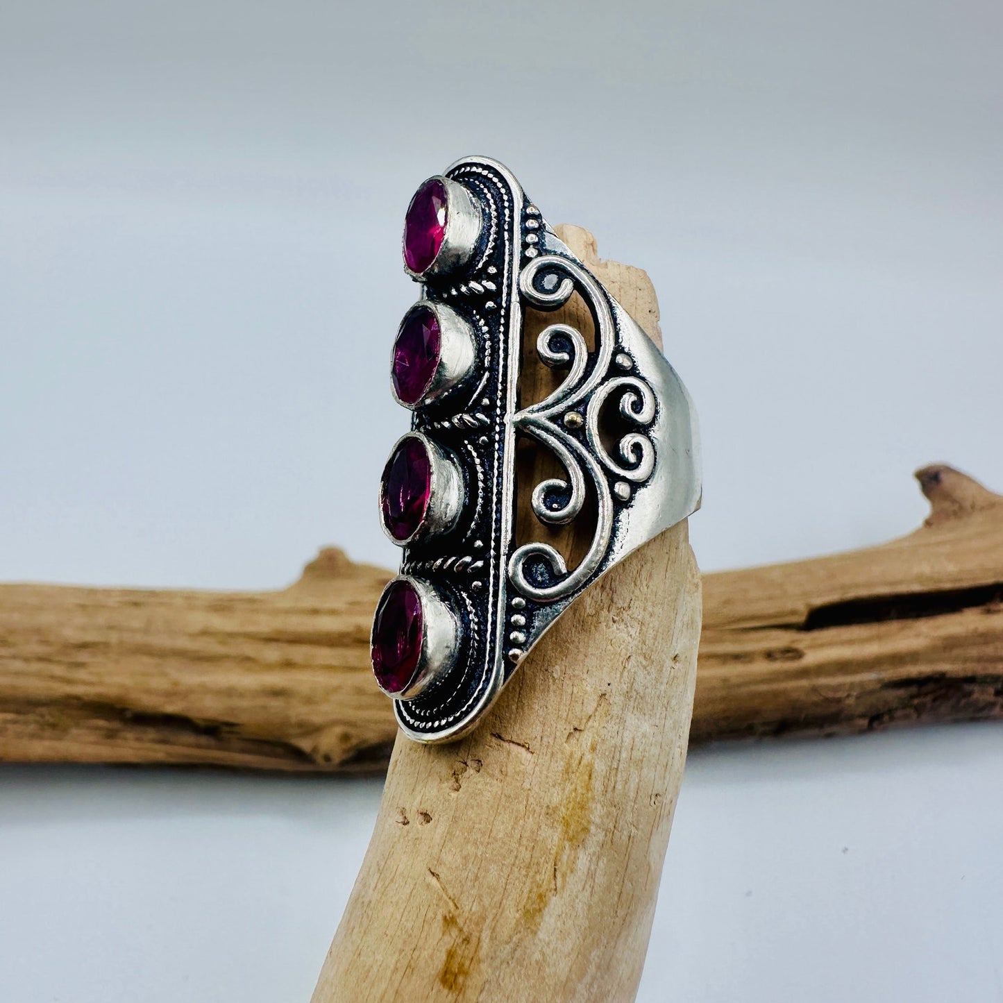 Pink Rubellite Sterling Silver Plated Statement Ring, Gemstone Ring