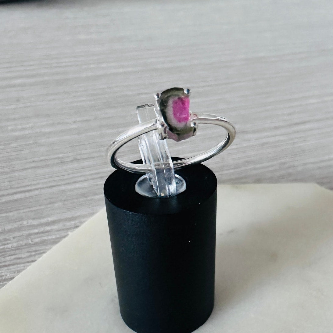 Natural Watermelon Tourmaline 925 Sterling Silver Ring