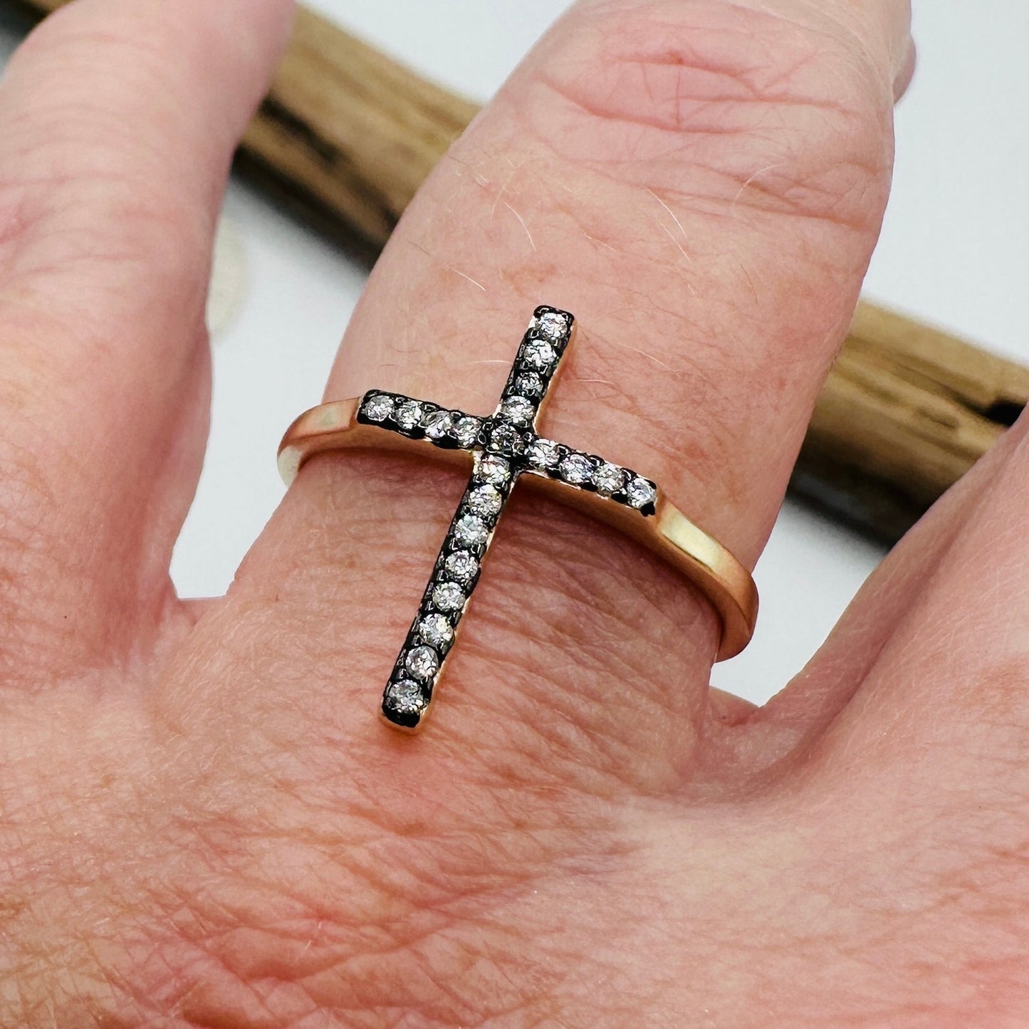 Gold Plated Sterling Silver CZ Cross Ring Size 9