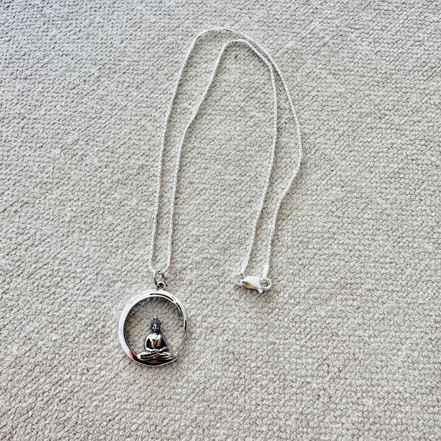 Sterling Silver Buddha Necklace, Circle Pendant, Yoga Necklace