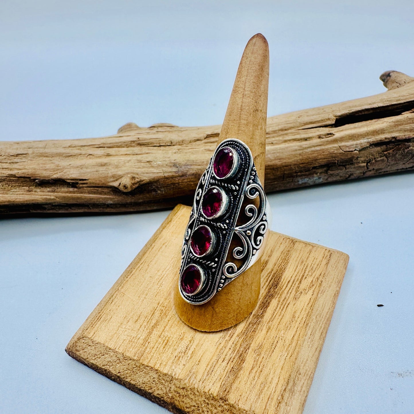 Pink Rubellite Sterling Silver Plated Statement Ring, Gemstone Ring