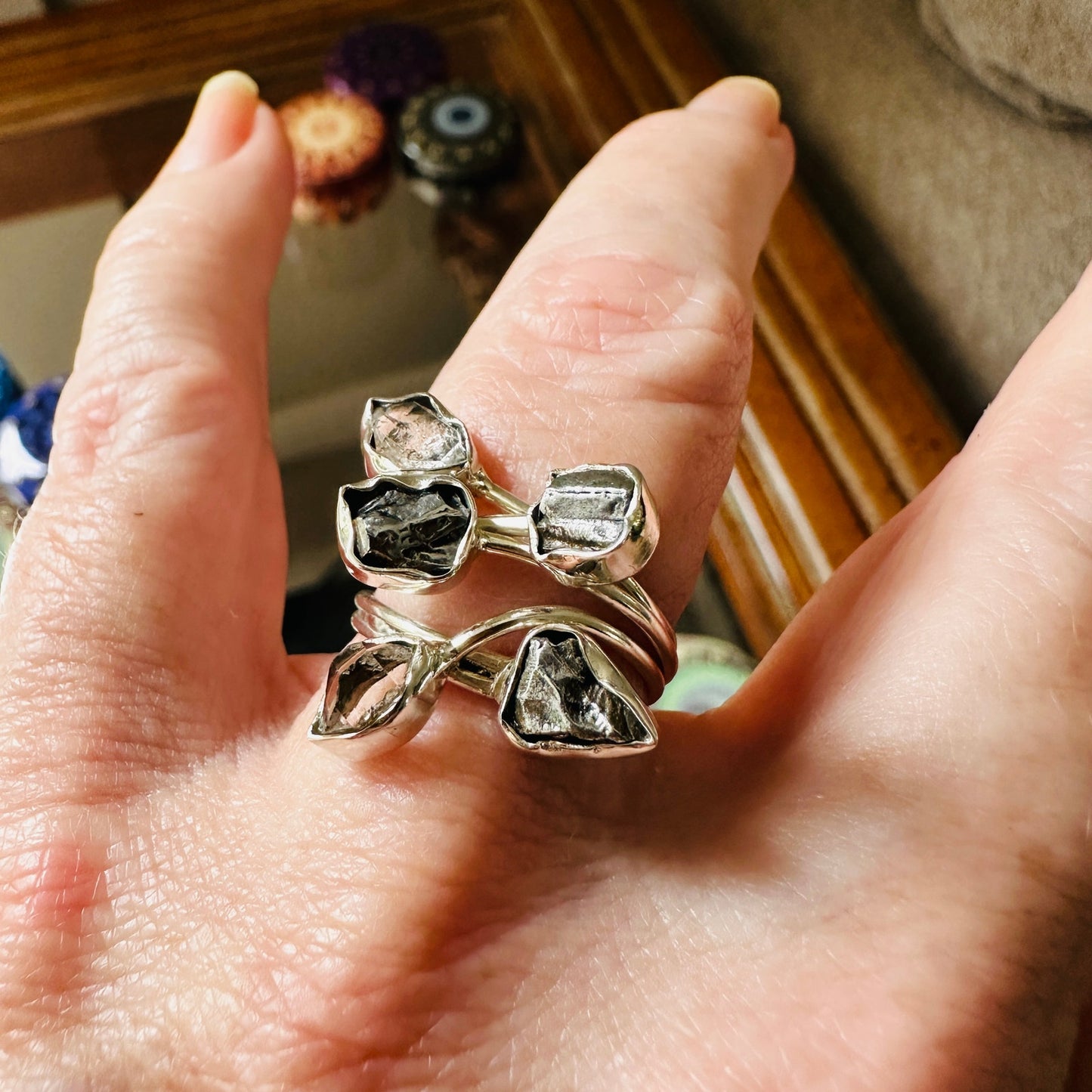 Natural Herkimer Diamond & Meteorite Campo Del Cielo Sterling Ring