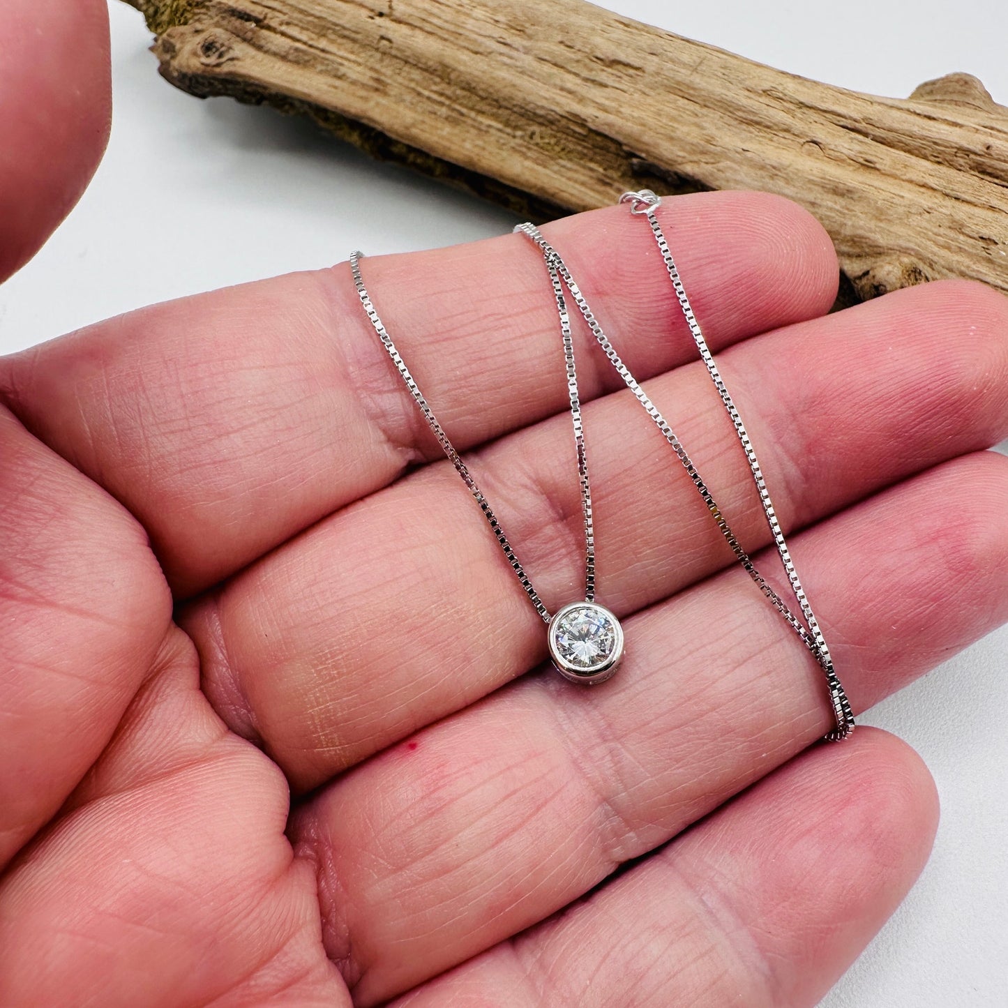 Bezel Solitaire Sterling Silver CZ Necklace