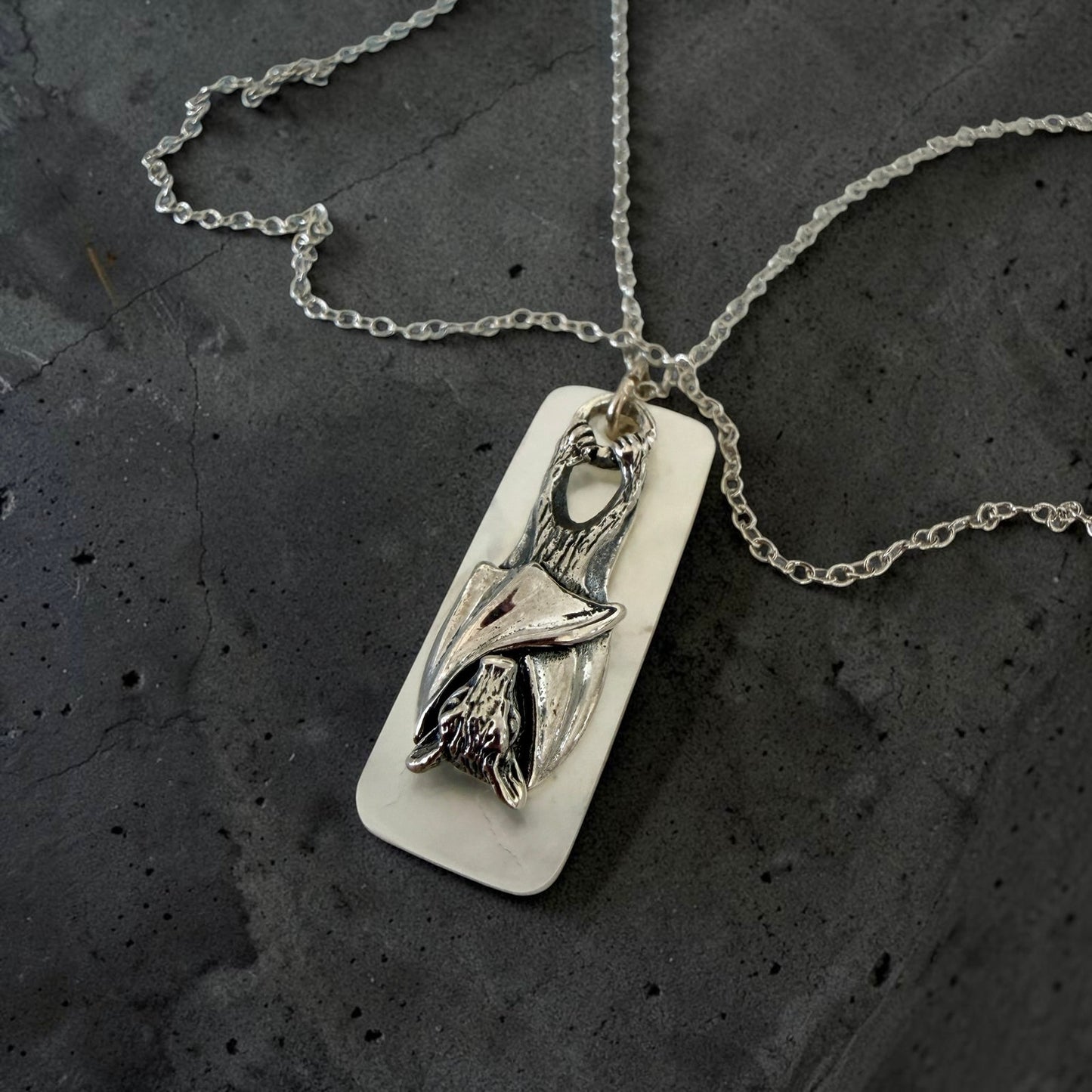 Sterling Silver Bat Pendant Mother of Pearl 18" Chain Gothic