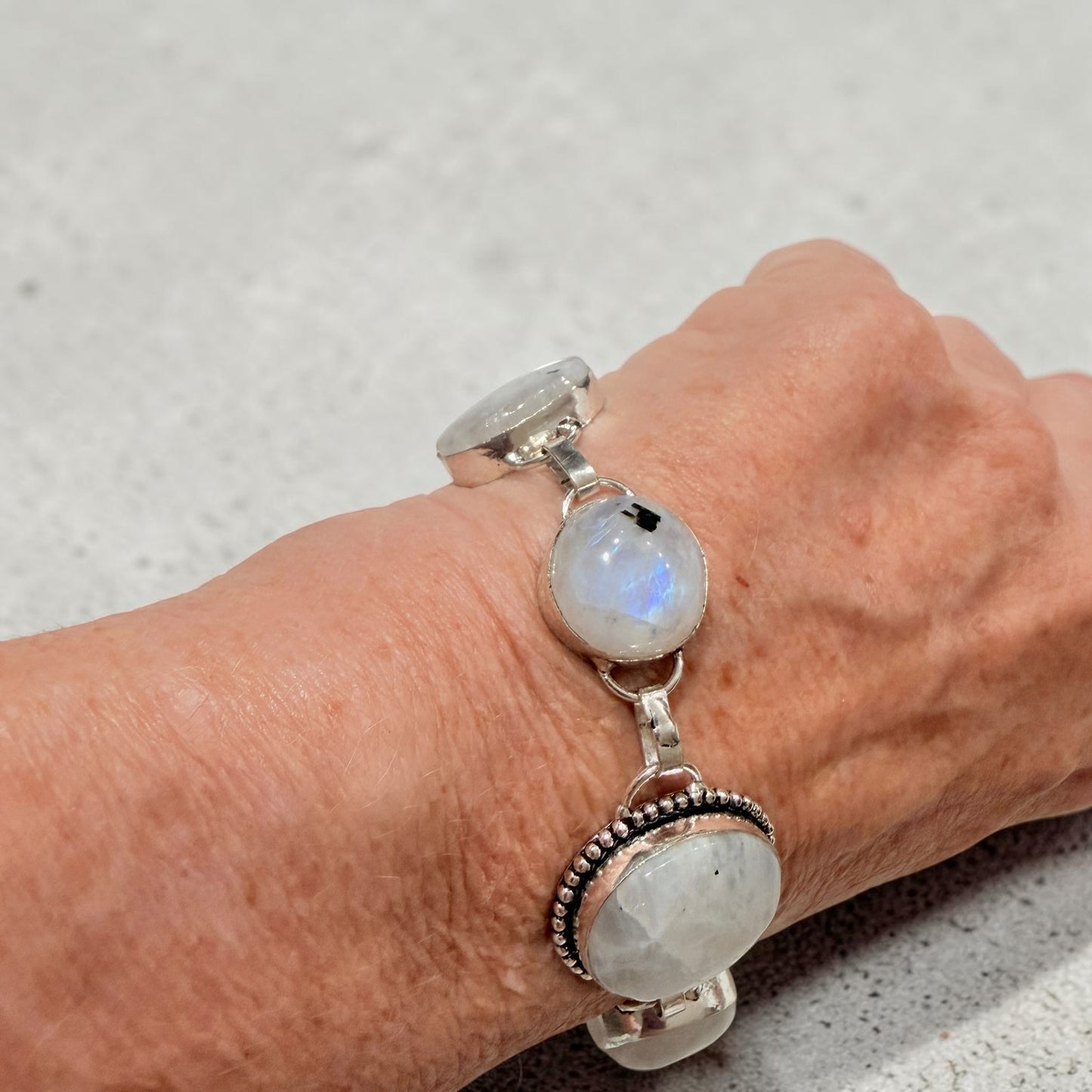 Rainbow Moonstone Sterling Silver Plated Toggle Bracelet