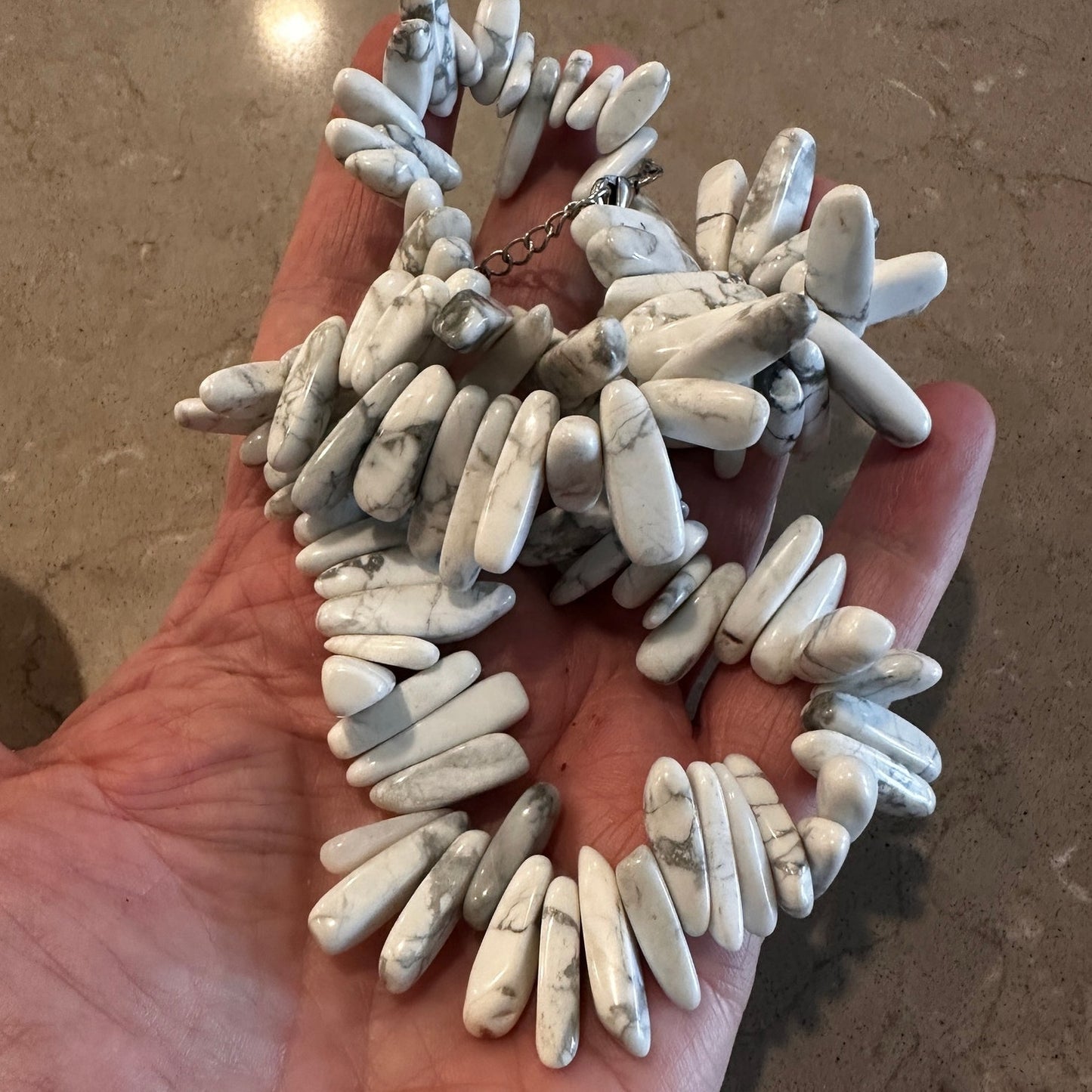 Natural Howlite Gemstone Spike Necklace