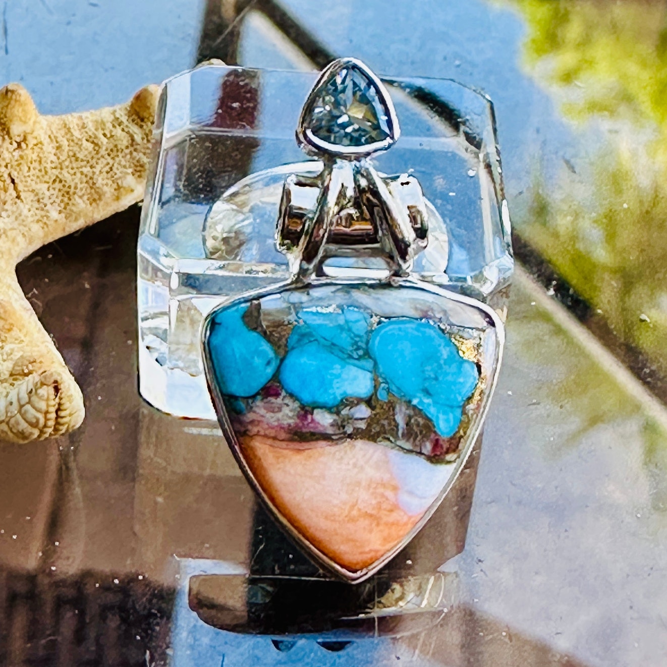 Composite Spiny Oyster & Arizona Turquoise Sterling Silver Pendant