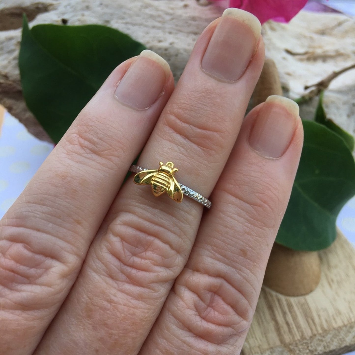 Bee Two-Tone Sterling Silver Yellow Gold Ring