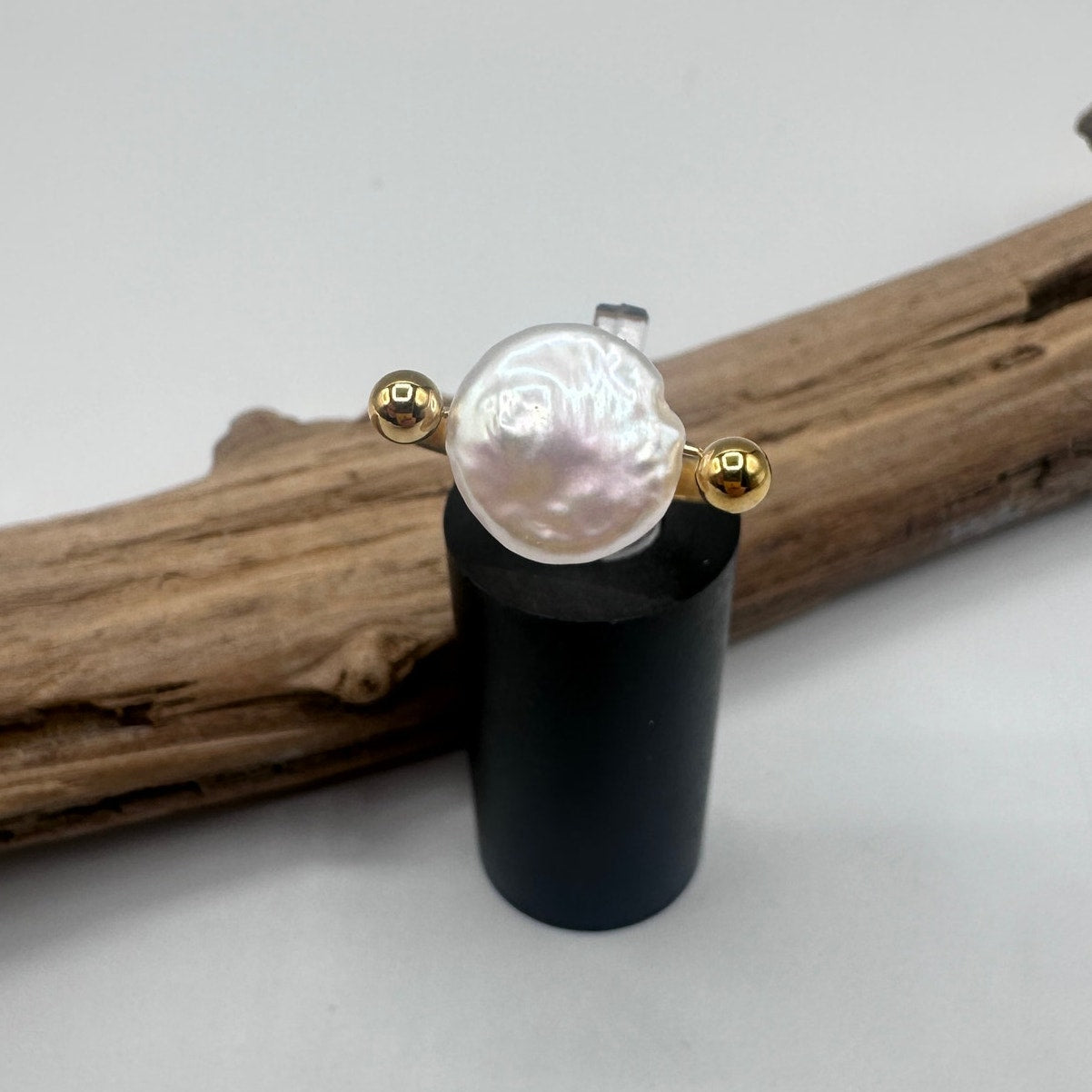 18K Gold Baroque Pearl Ring – Non-Tarnish Stainless Steel, Size 7