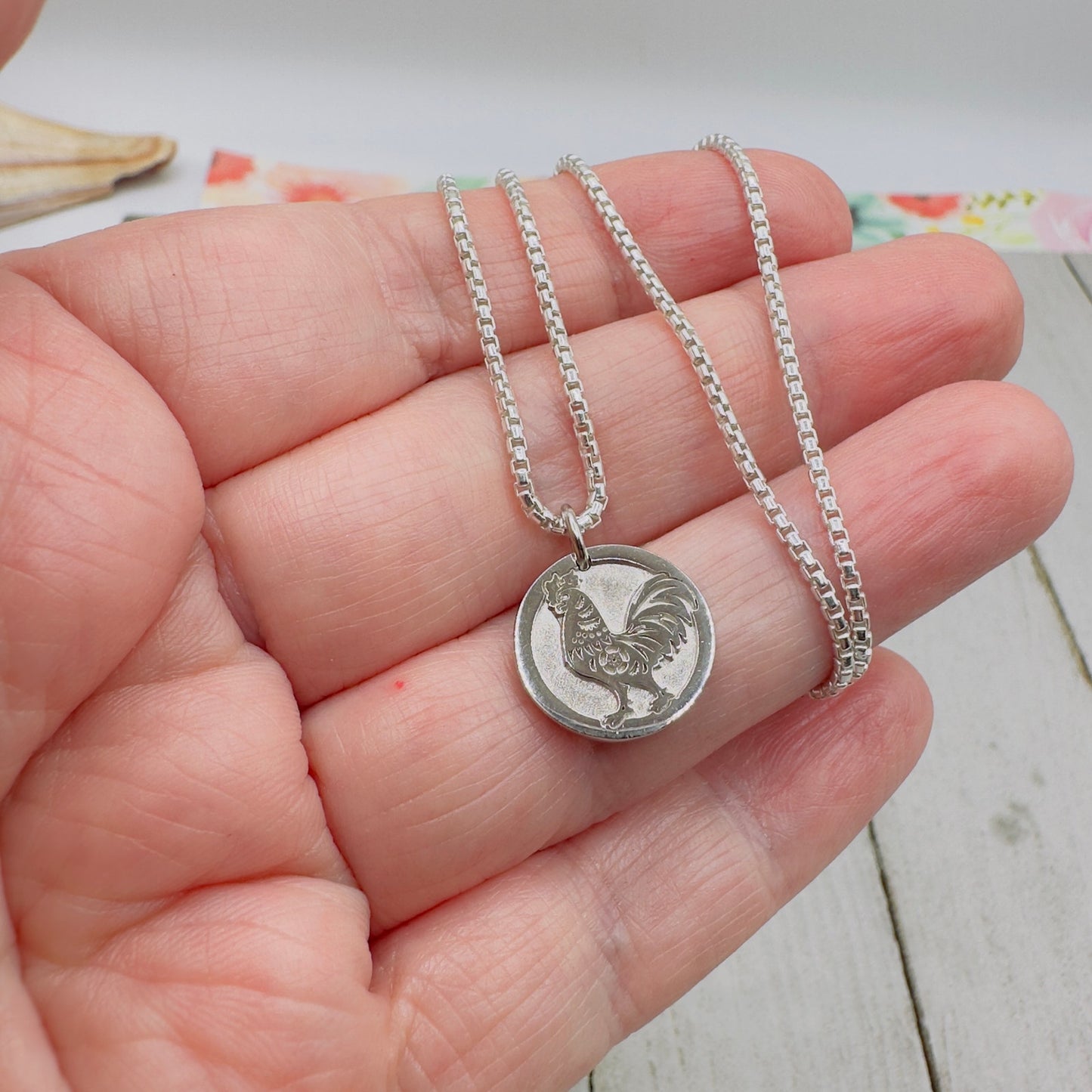 Chinese Zodiac Year of The Rooster Pendant Necklace Sterling Silver