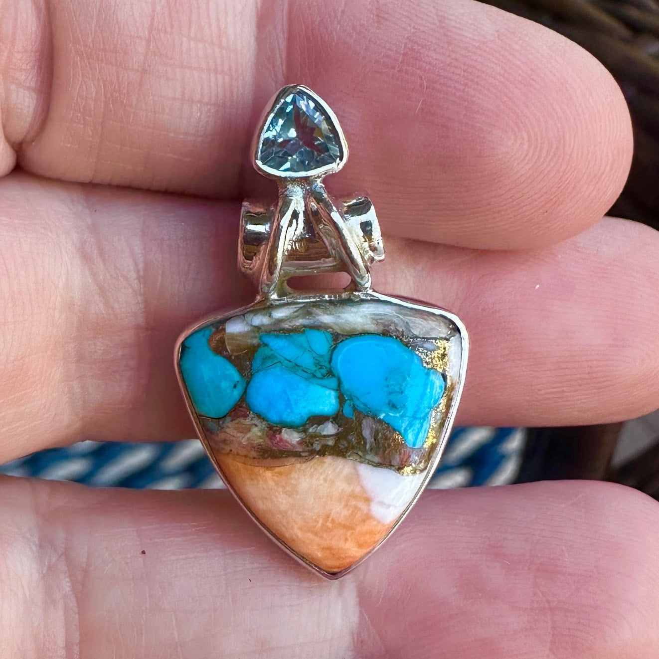 Composite Spiny Oyster & Arizona Turquoise Sterling Silver Pendant