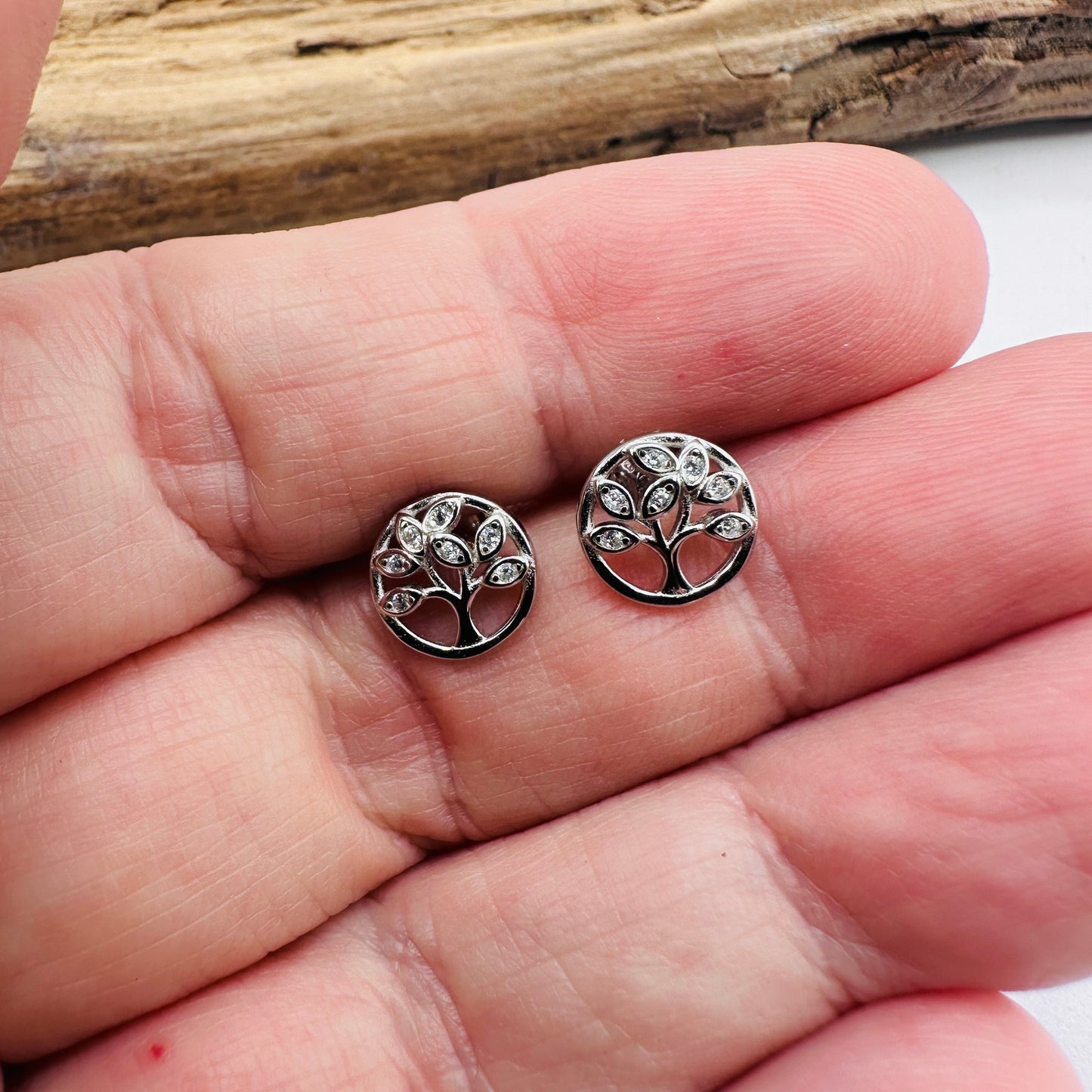 Tree Of Life Sterling Silver CZ Stud Earrings