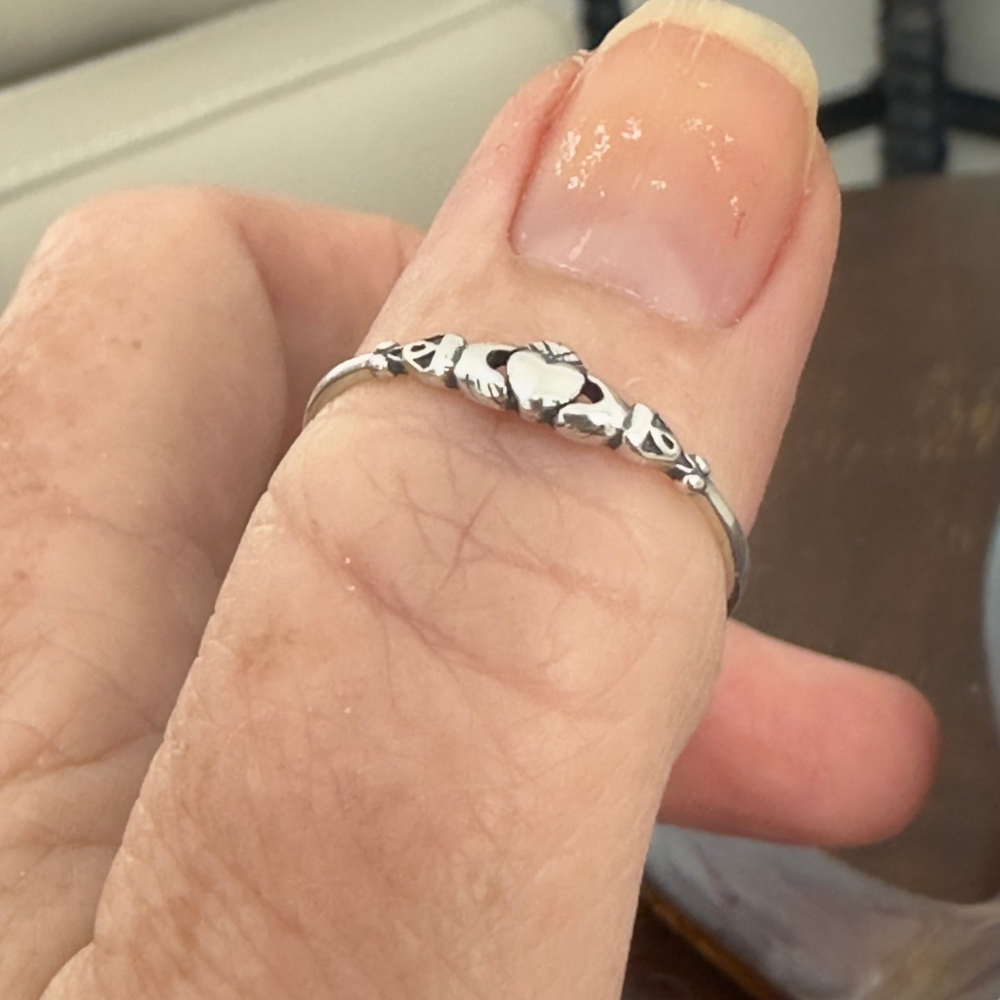 Sterling Silver Claddagh Dainty Ring, Irish Ring, Friendship Ring