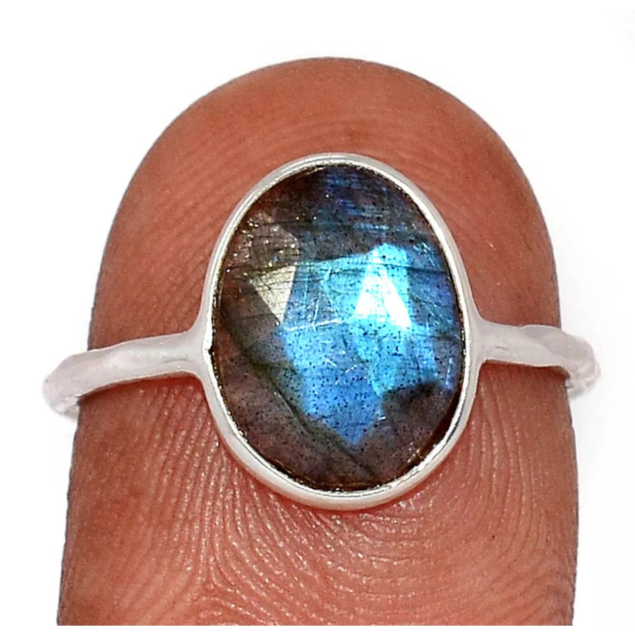 Natural Faceted Labradorite 925 Sterling Silver Ring