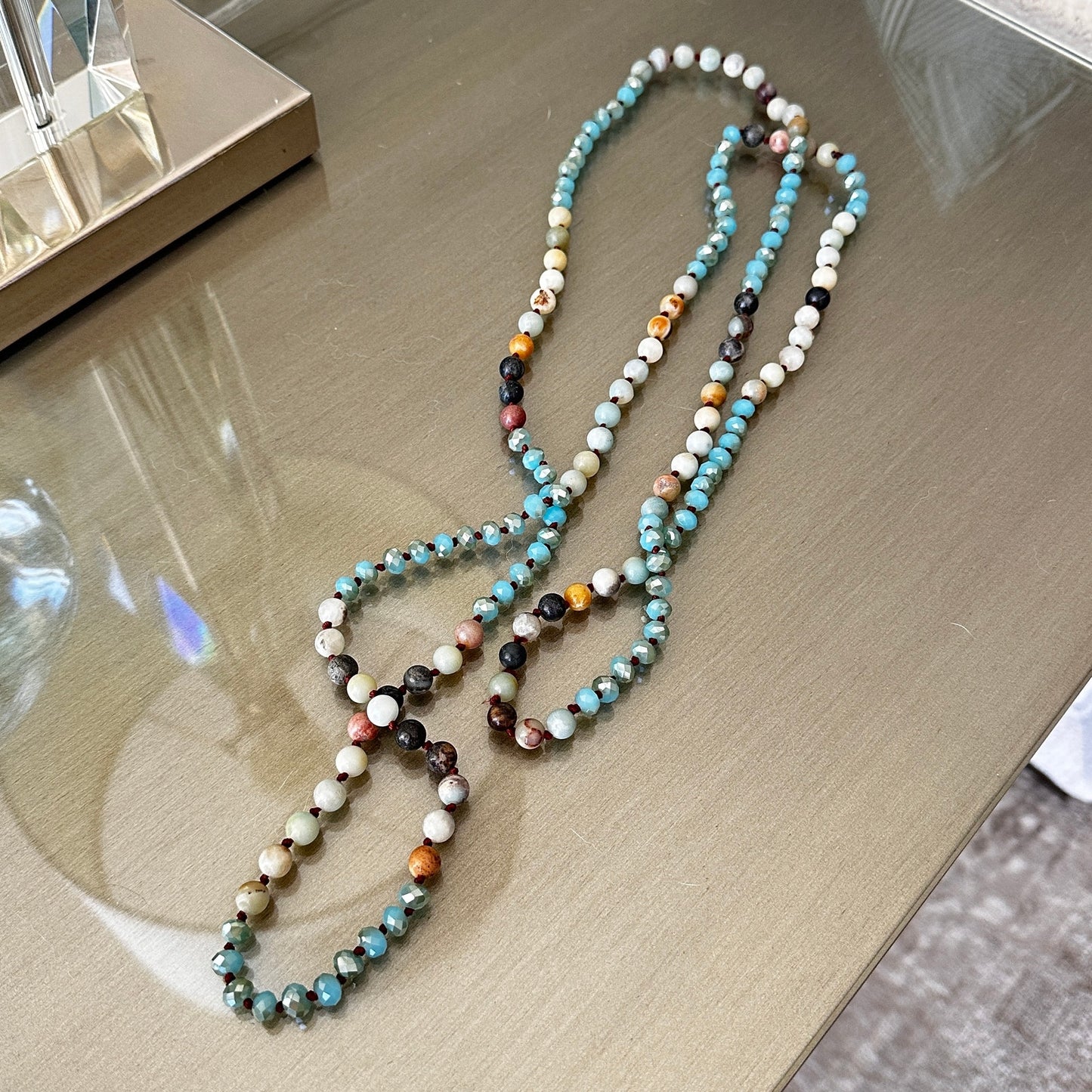 Hand-Knotted Faceted Amazonite Rondelle Bead Necklace