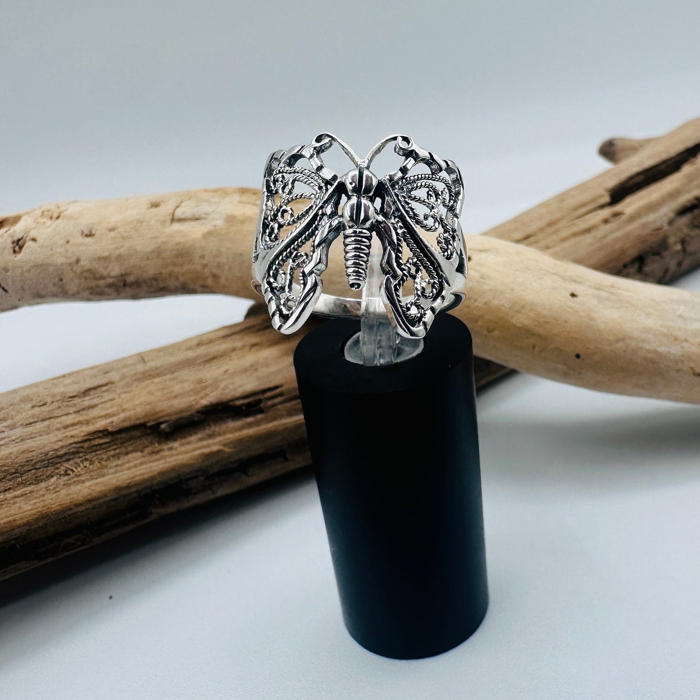 Sterling Silver Filigree Butterfly Ring-Detailed Wings-Size 8