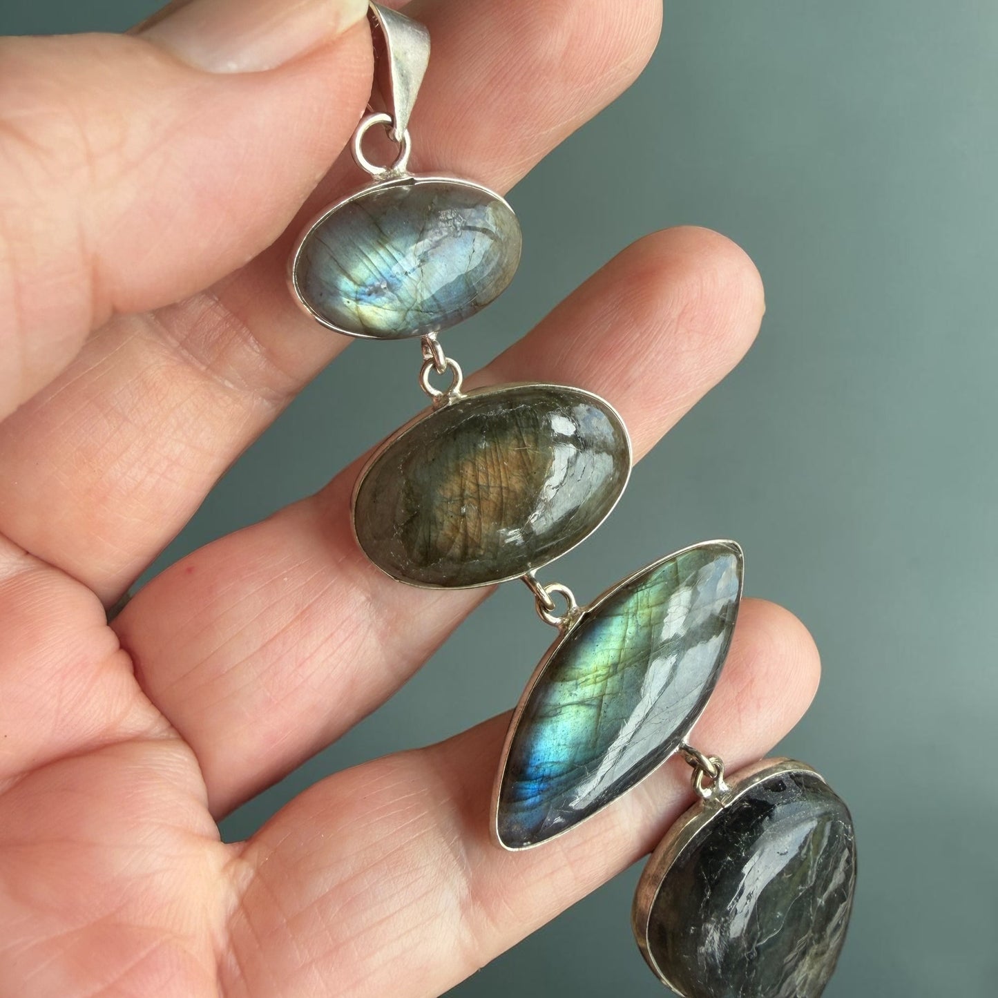 Flashy Labradorite Statement Pendant 925 Silver Overlay