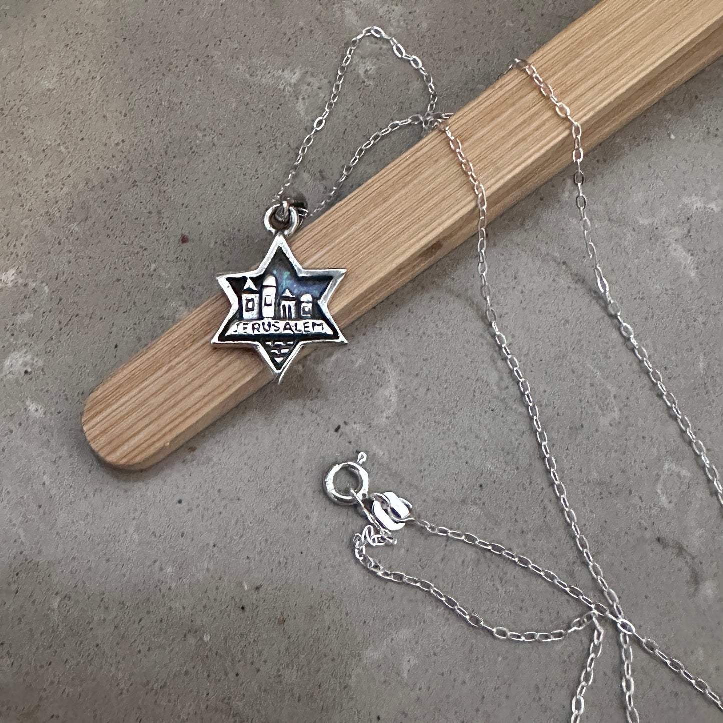 Sterling Silver Lab Opal Pendant Star of David Jerusalem Necklace