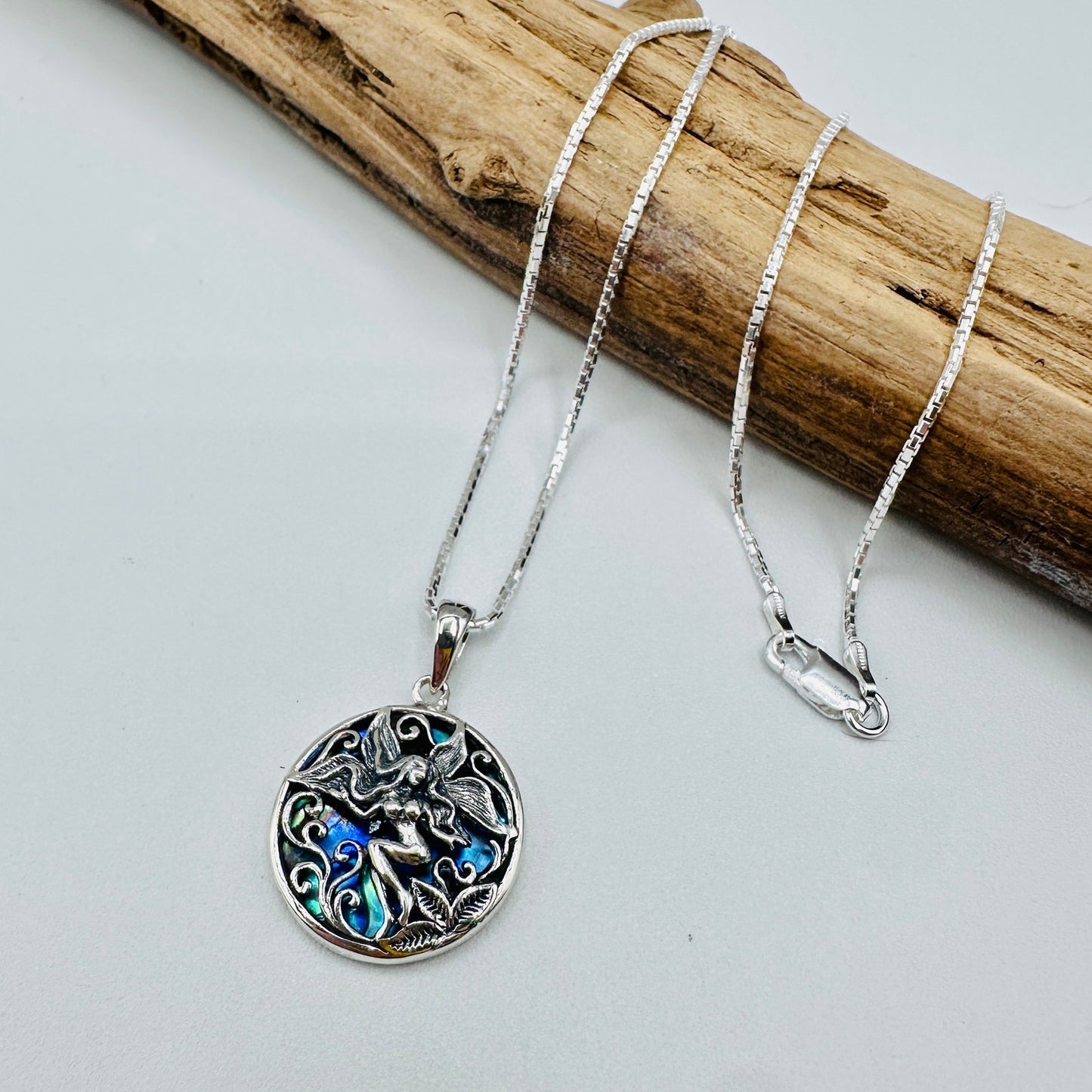 Sterling Silver Fairy Abalone Shell Medallion Necklace