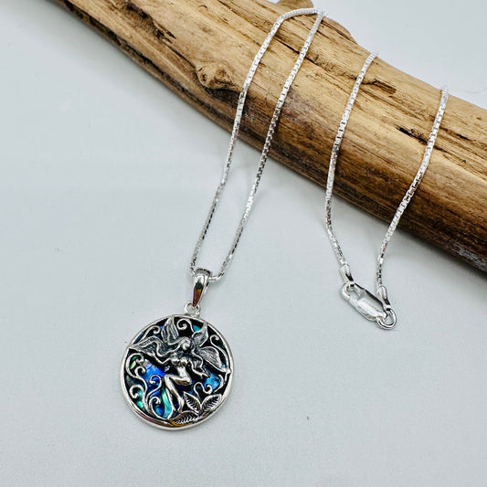 Sterling Silver Fairy Abalone Shell Medallion Necklace