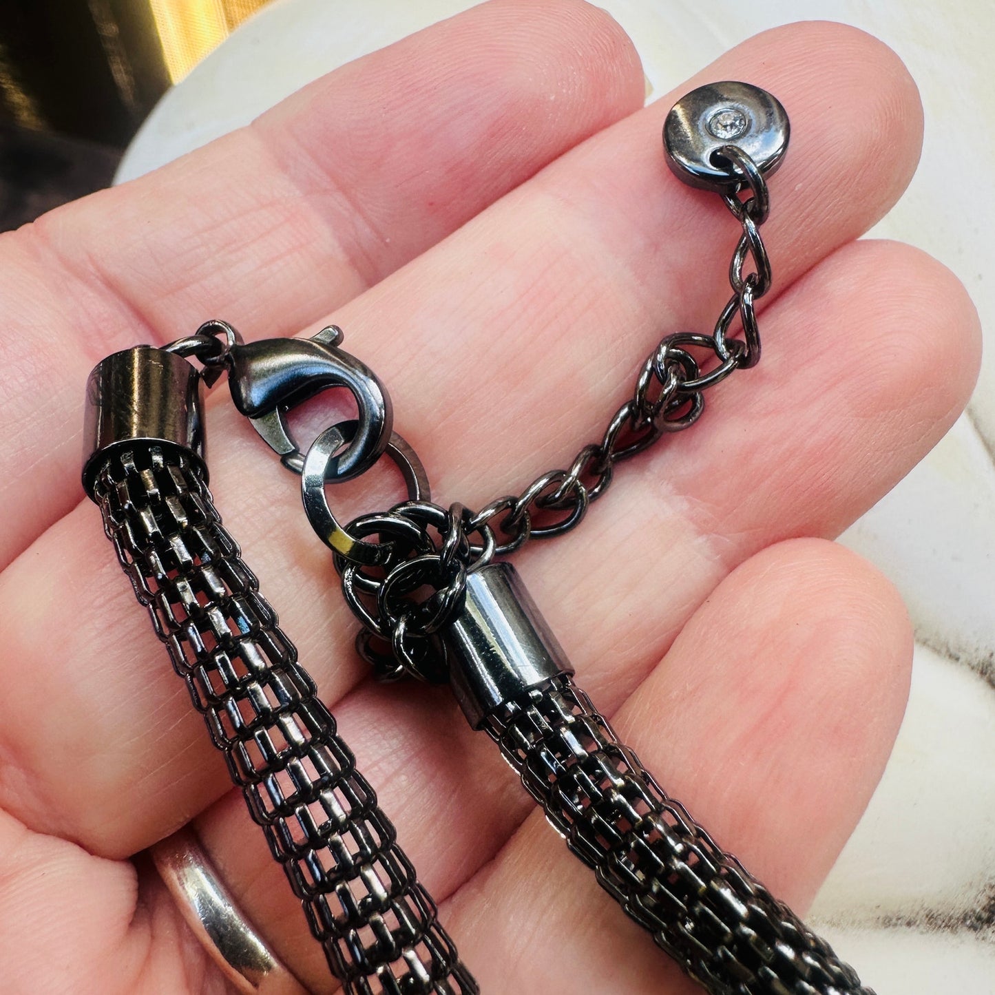 Baublebar Gunmetal Mesh Statement Necklace with Clear Rhinestones