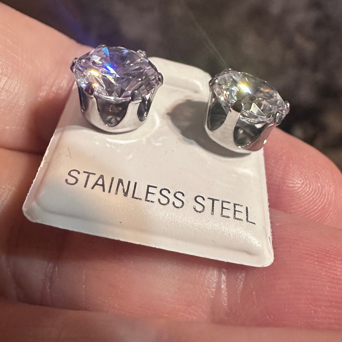 Stainless Steel 9mm Clear CZ Stud Earrings