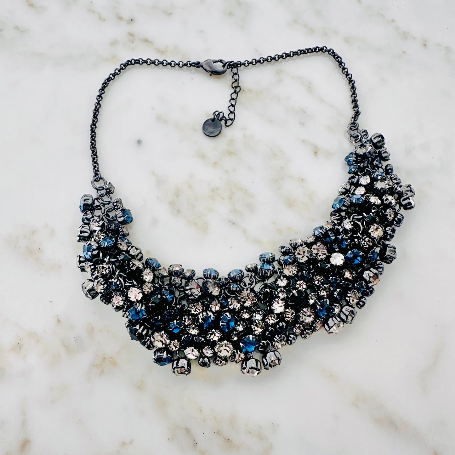 Talbots Crystal Cluster Statement Necklace-Gunmetal Finish