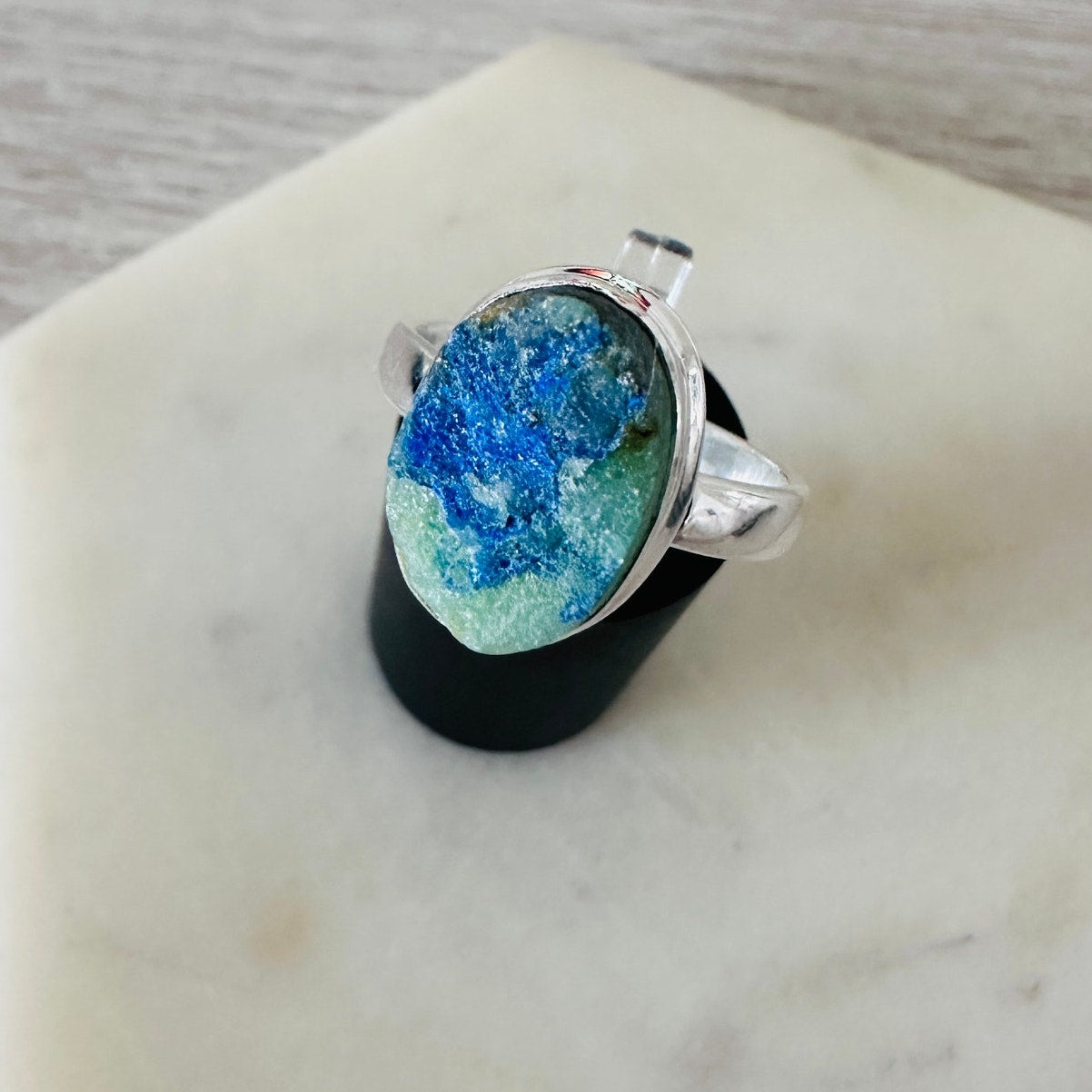 Azurite Rough 925 Sterling Silver Ring Size 7.5