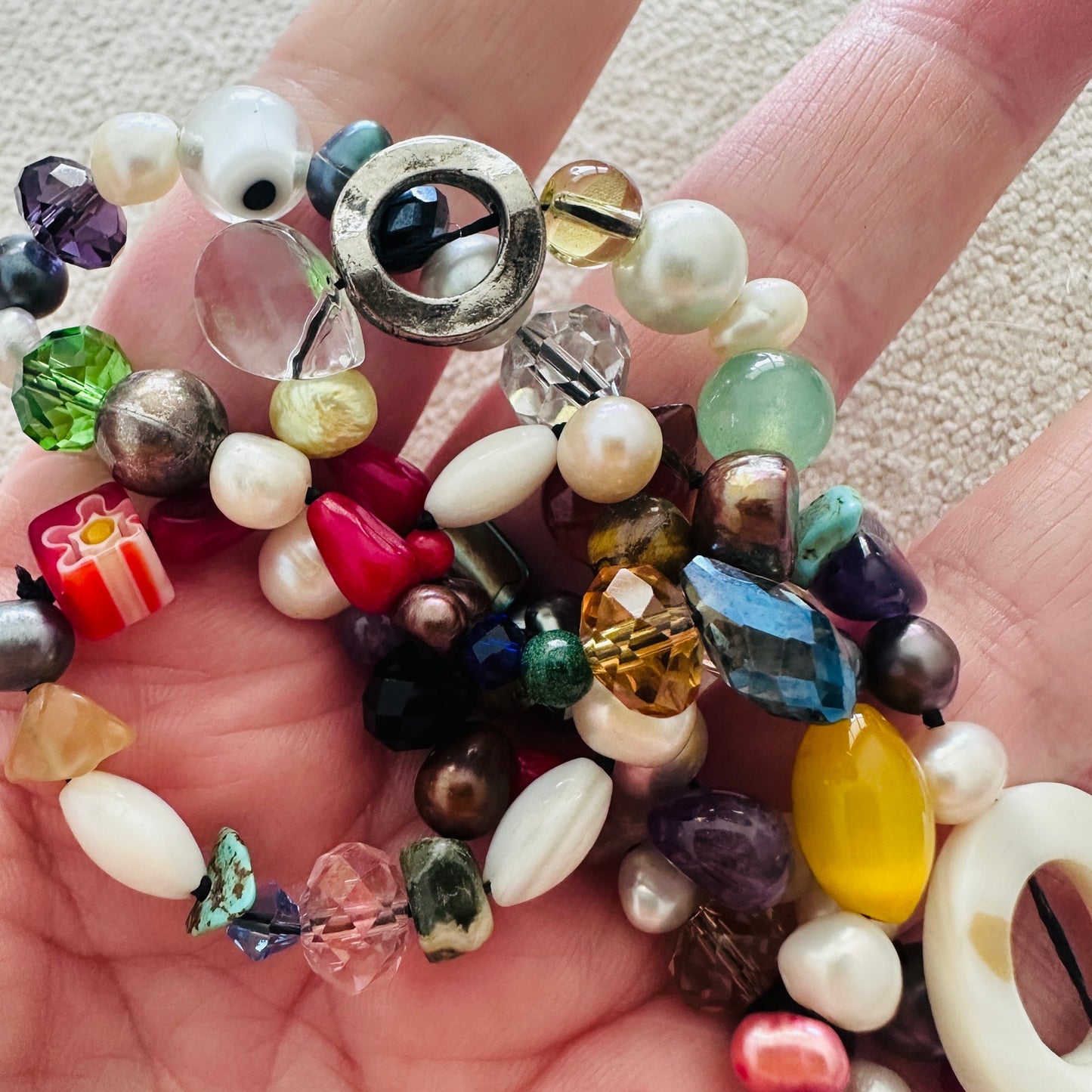 Long Multicolored Gemstone & Mixed Bead Artisan Necklace