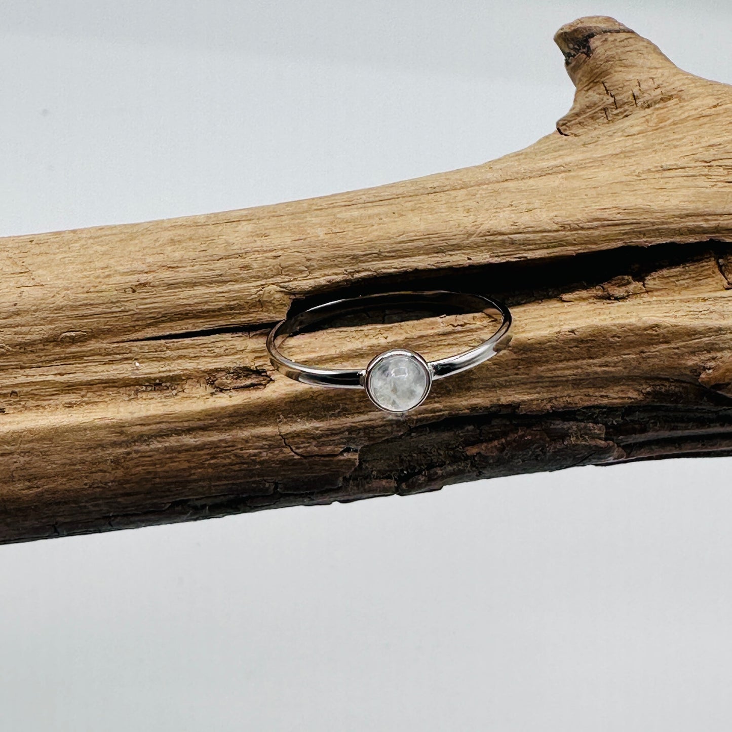 Moonstone Minimalist Dainty Sterling Silver Ring, Stacking Ring