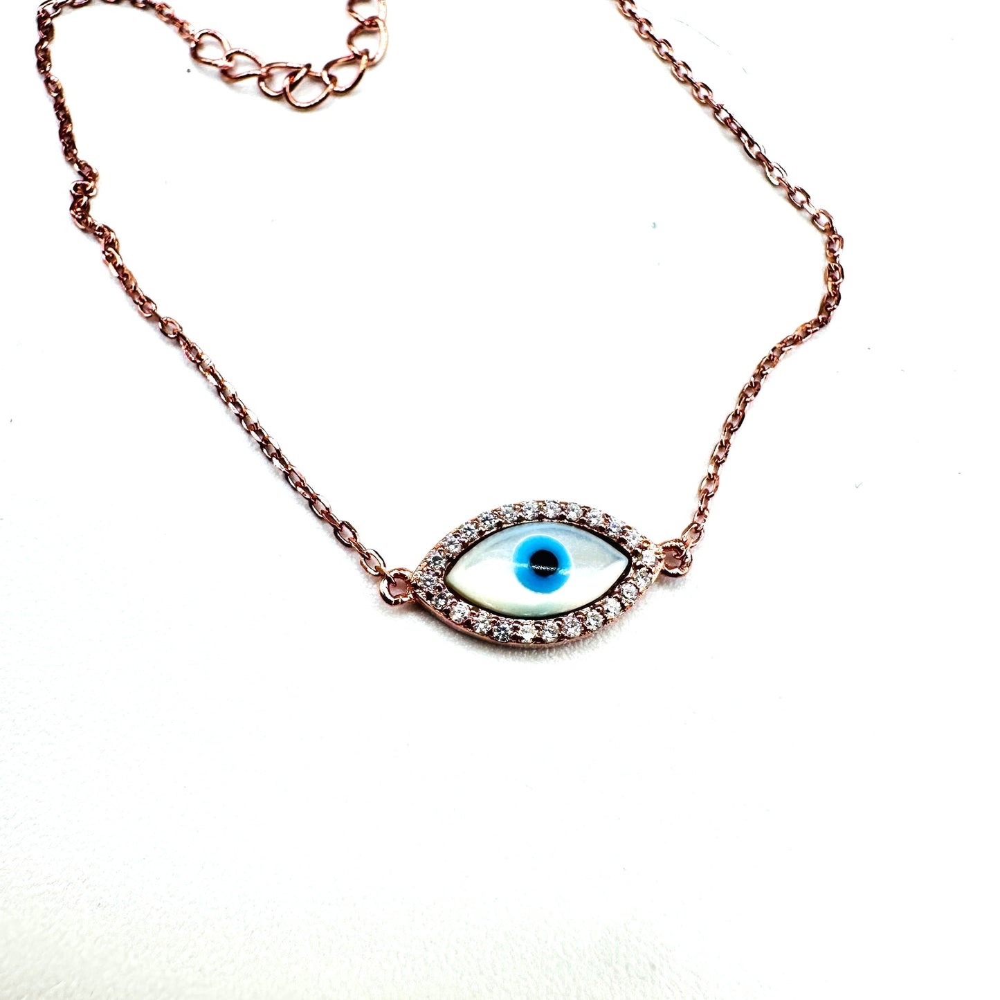 Dainty Evil Eye Rose Gold Bracelet-925 Silver, Protection Jewelry