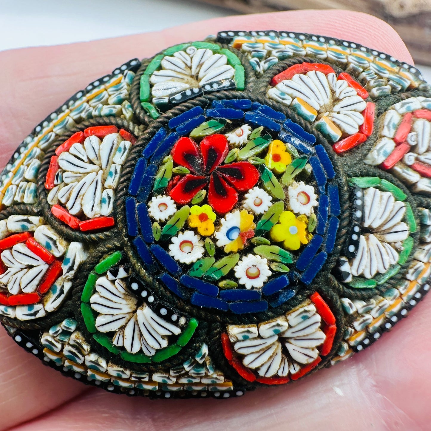 Vintage Italian Micro Mosaic Floral Brooch
