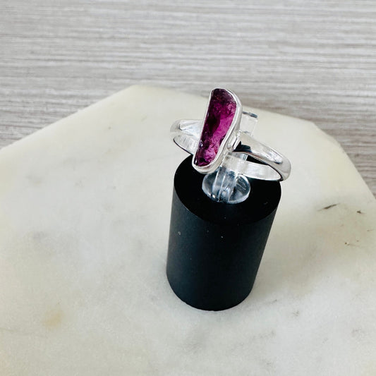 Natural Pink Tourmaline Crystal Sterling Silver Ring