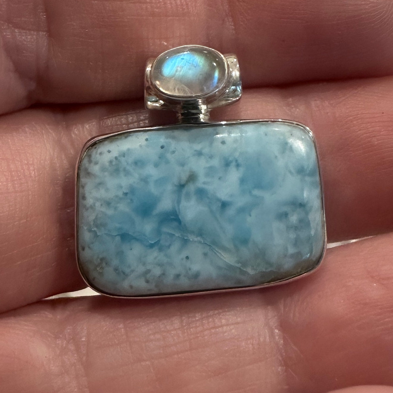 925 Sterling Silver Larimar & Moonstone Pendant-Genuine Dominican