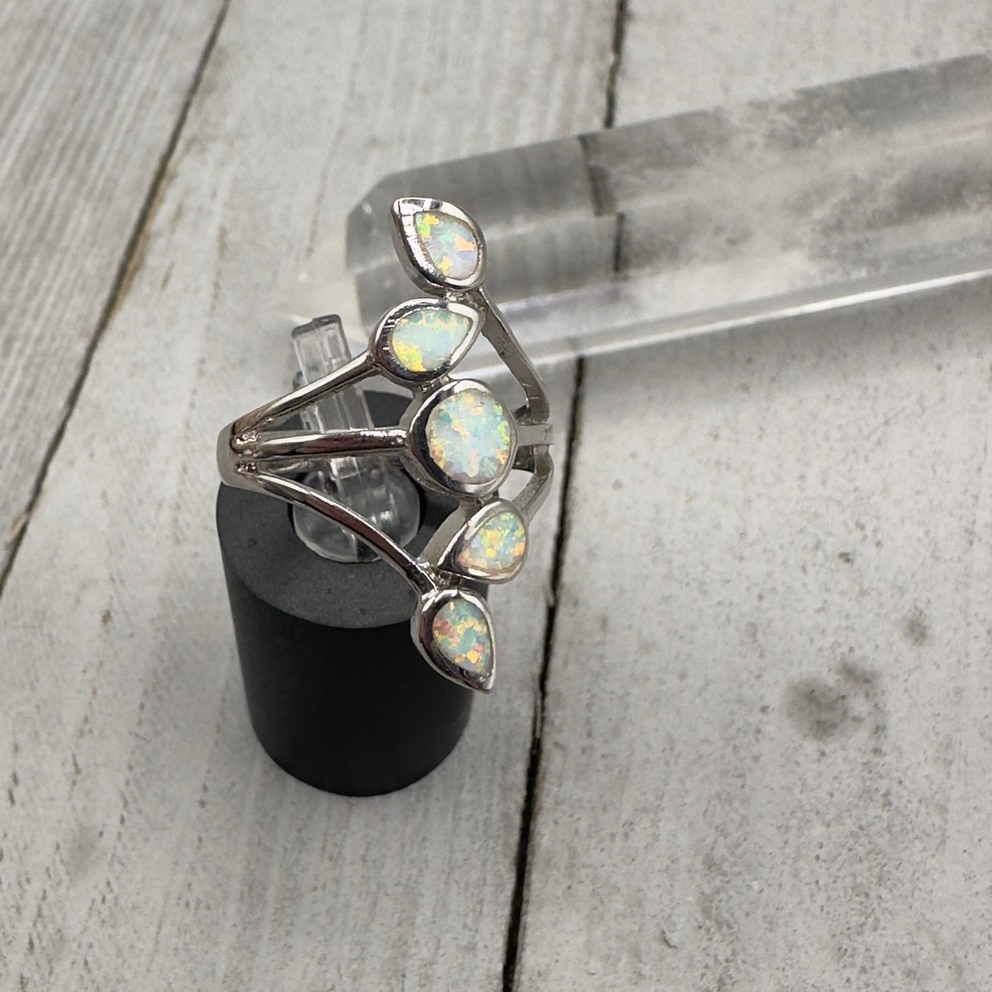 Sterling Silver Lab Opal Ring Size 8