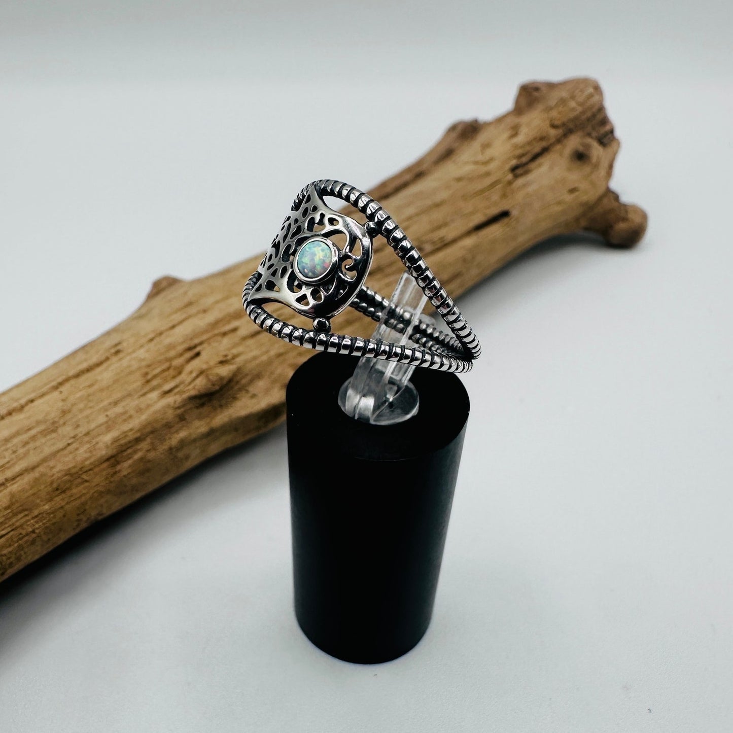 Sterling Silver Lab Opal Hamsa Ring