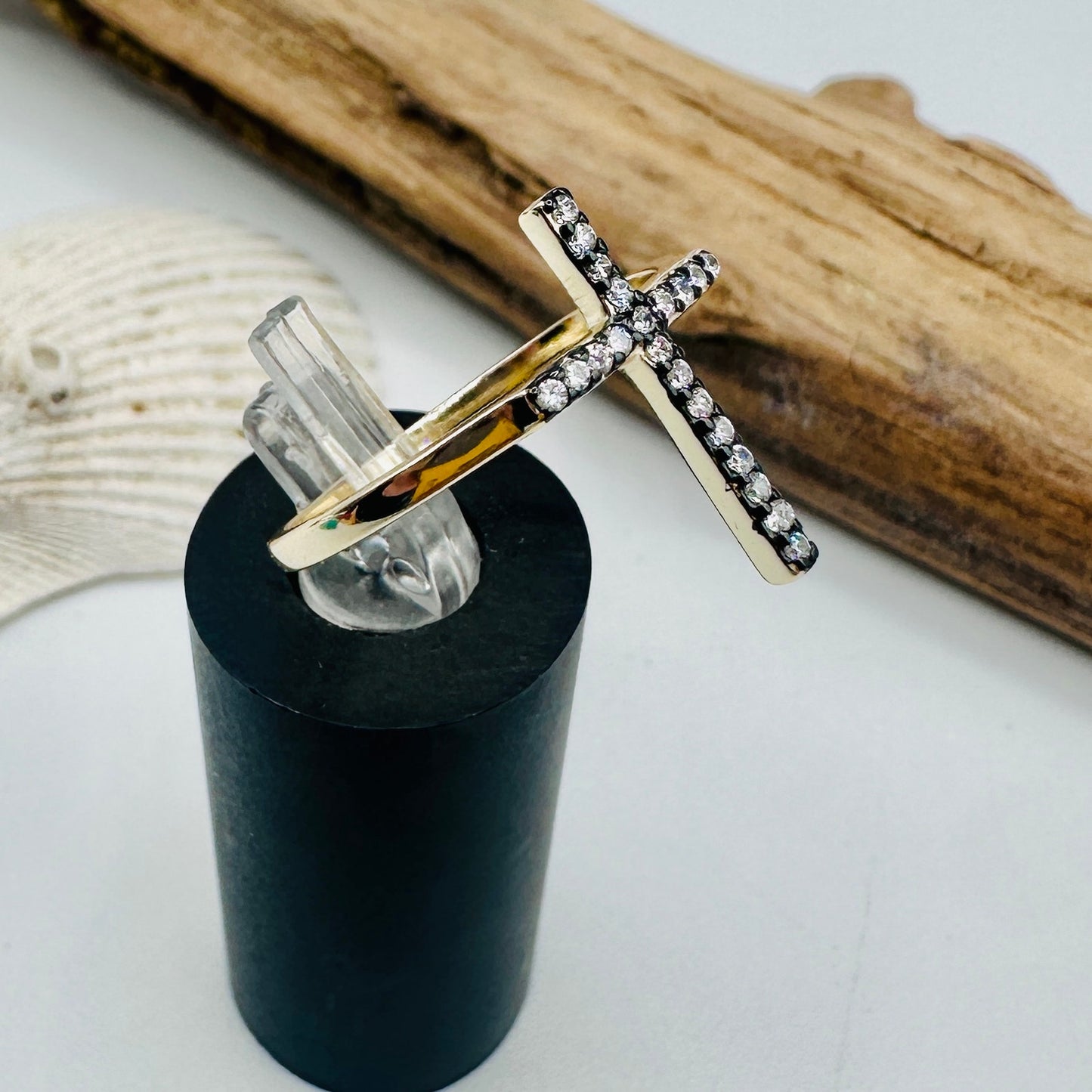 Gold Plated Sterling Silver CZ Cross Ring Size 9