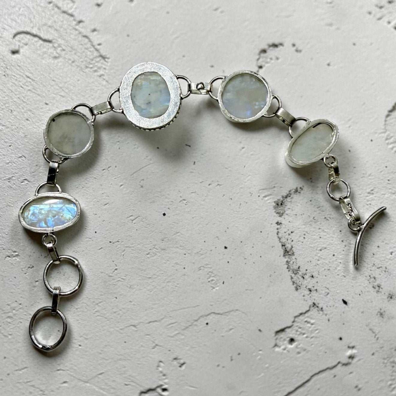 Rainbow Moonstone Sterling Silver Plated Toggle Bracelet