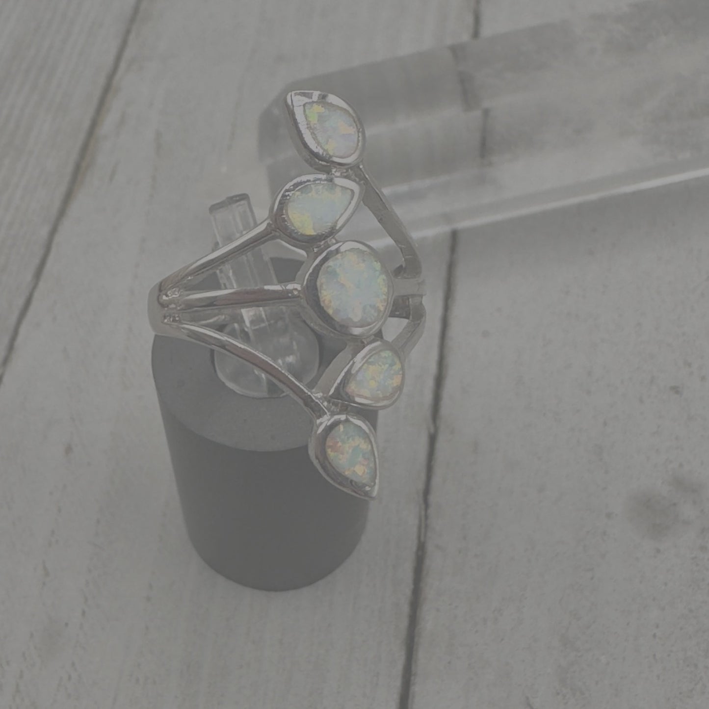 Sterling Silver Lab Opal Ring Size 8