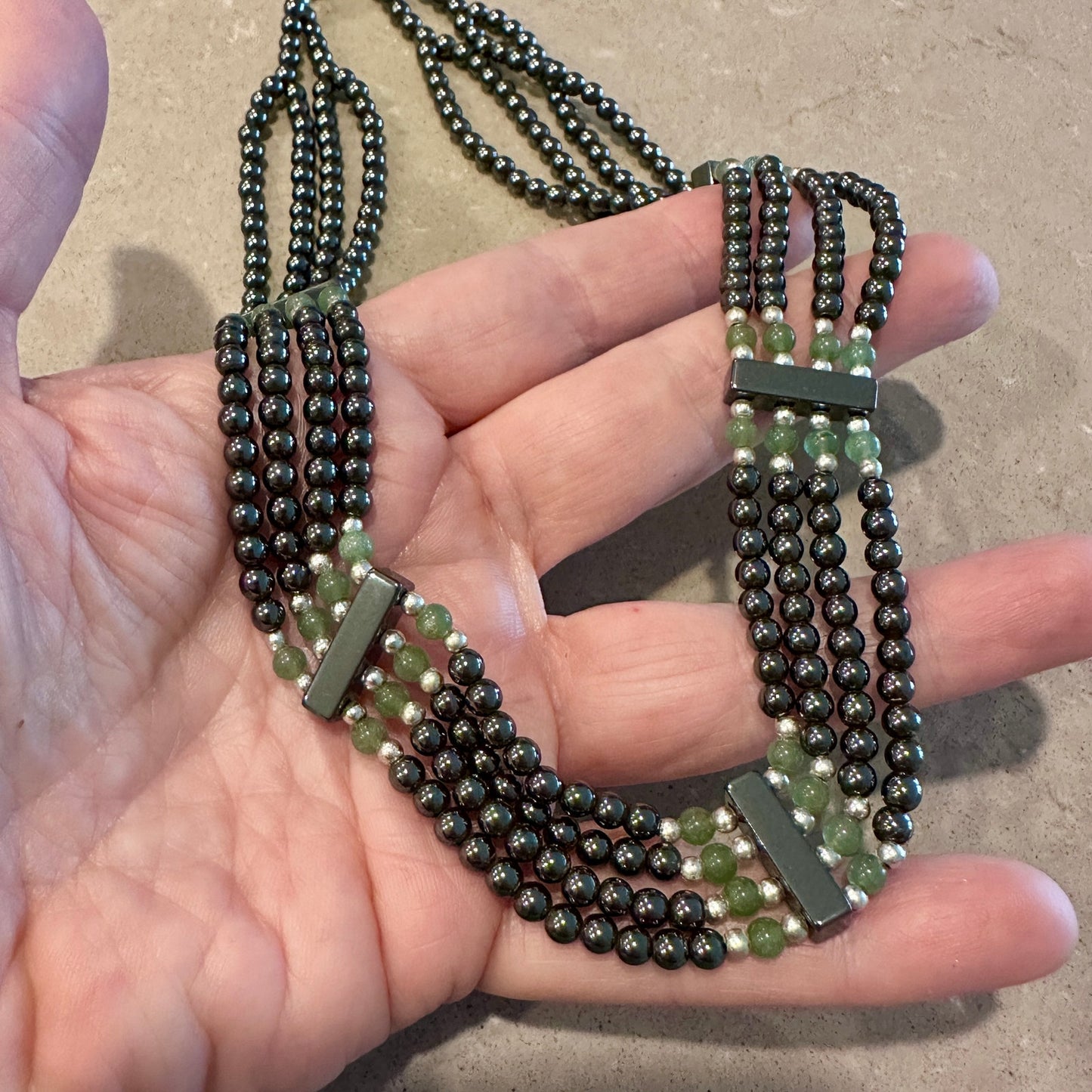 Vintage Hematite & Green Beaded Statement Necklace