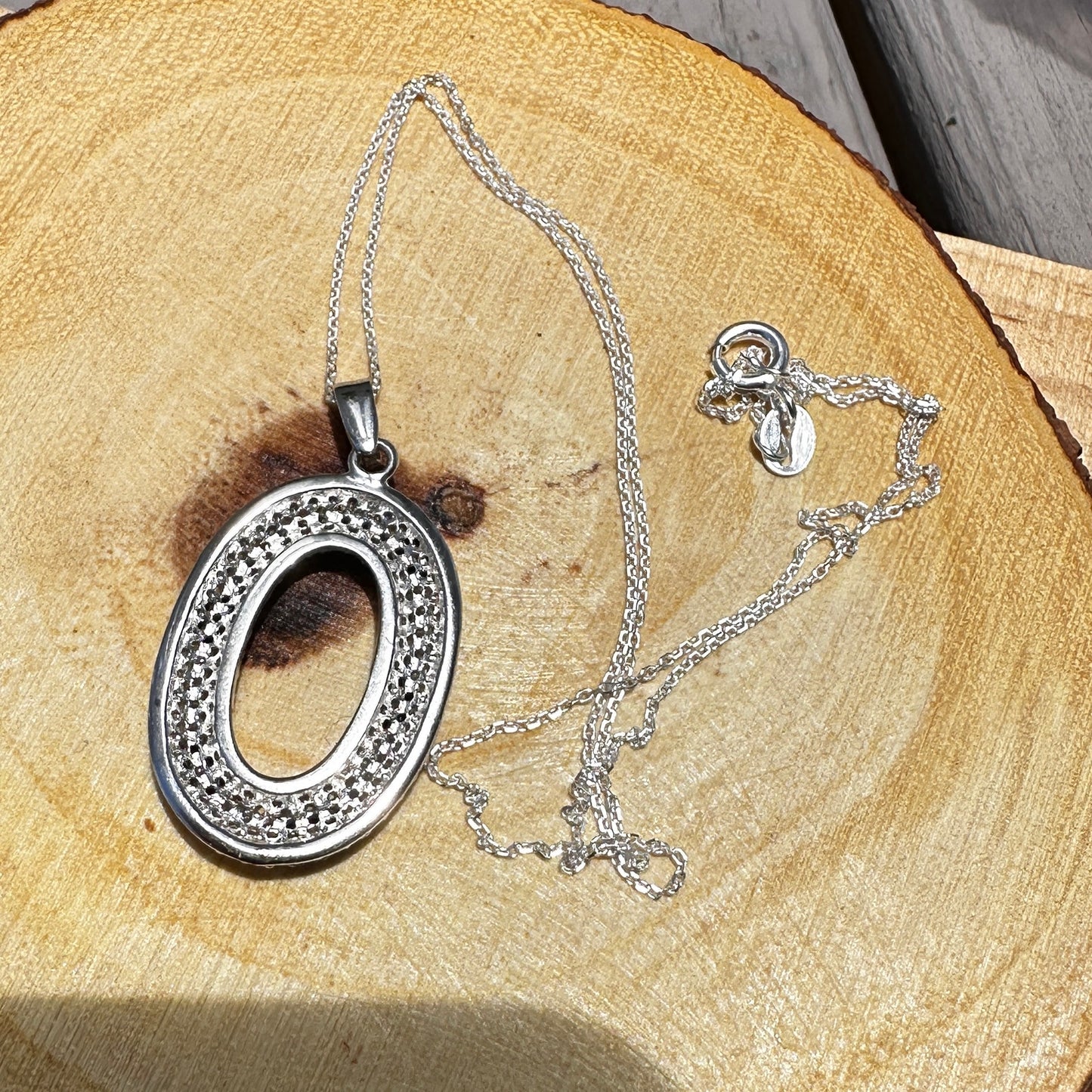 Sterling Silver Micro Pave CZ Oval Pendant Necklace-Black & White Sparkle