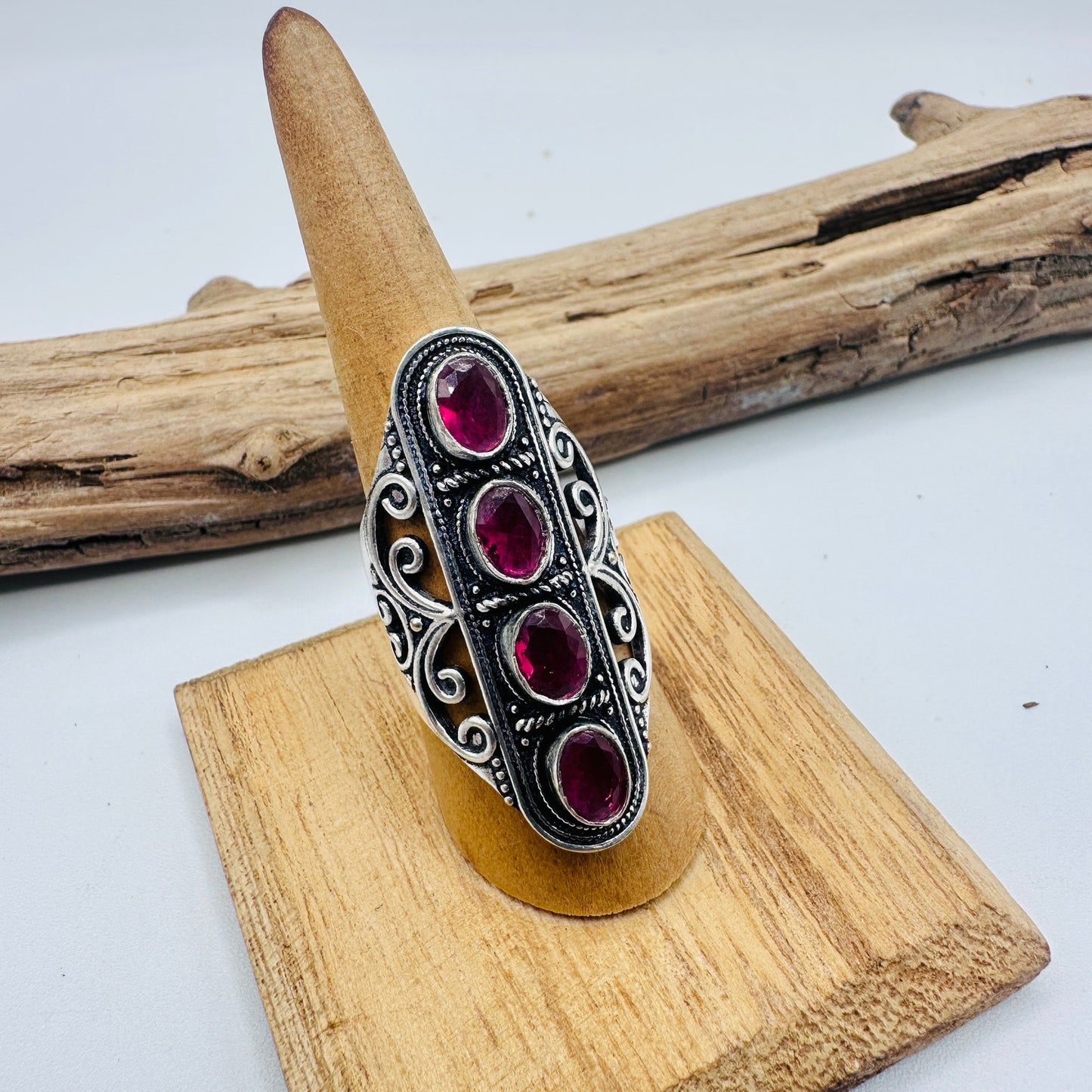 Pink Rubellite Sterling Silver Plated Statement Ring, Gemstone Ring