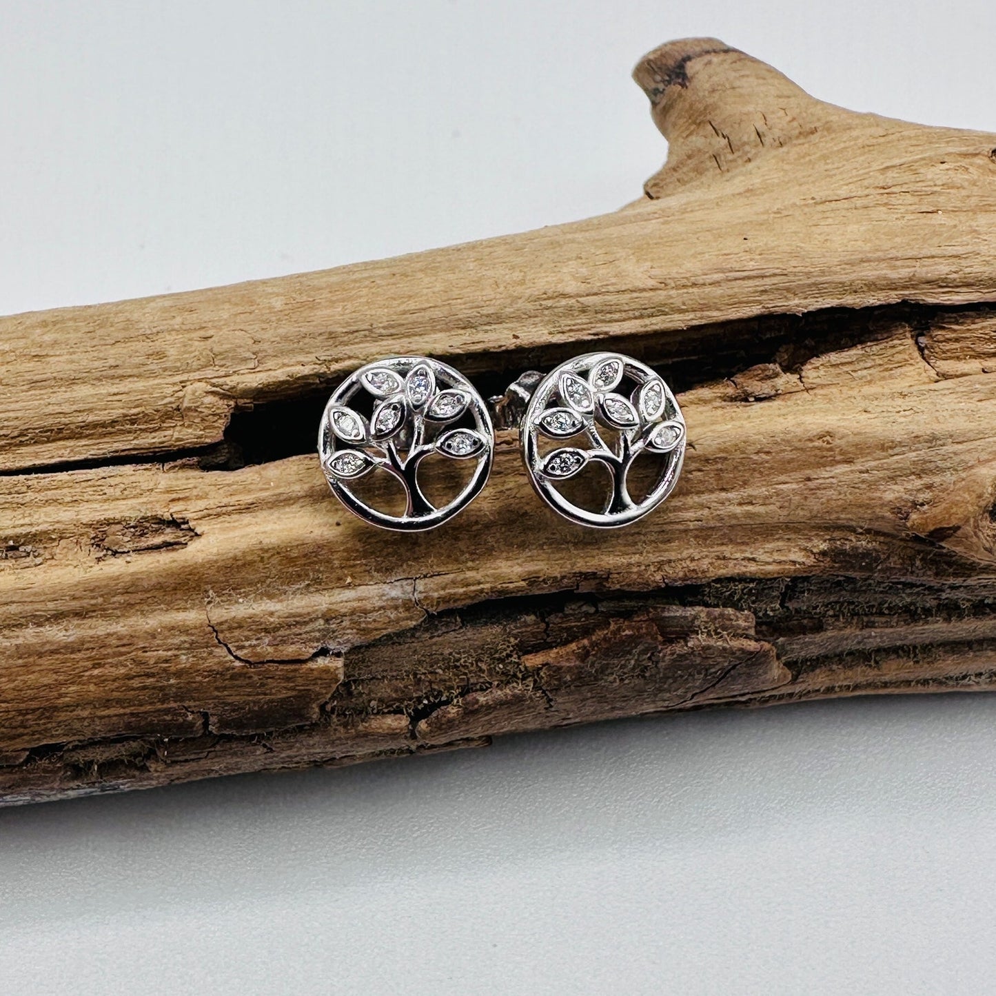 Tree Of Life Sterling Silver CZ Stud Earrings