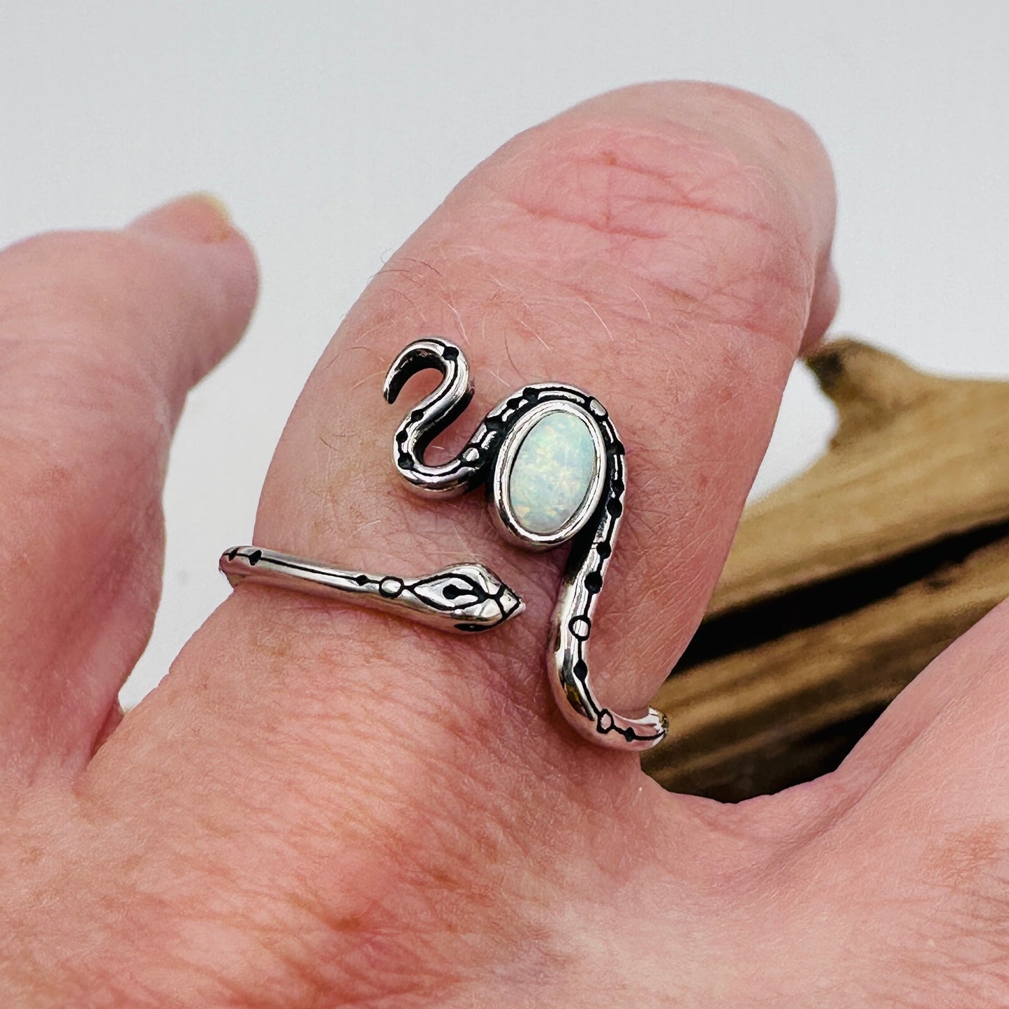 Lab Opal Snake Ring Sterling Silver