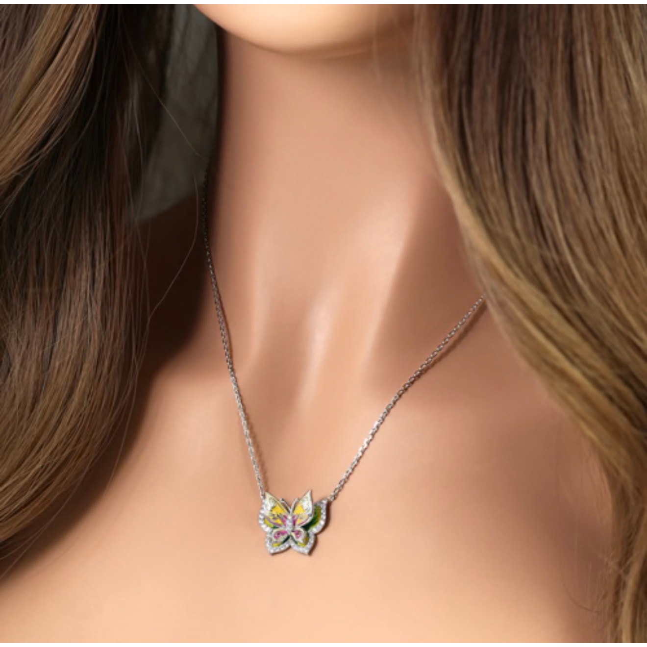 Butterfly CZ Enamel Sterling Silver Necklace