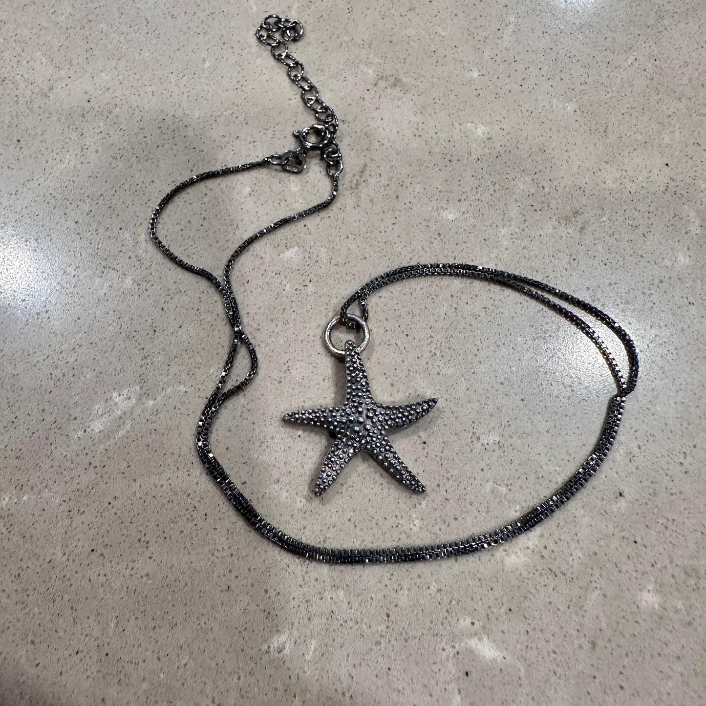 Sterling Silver Starfish Necklace, Black Rhodium Box Chain