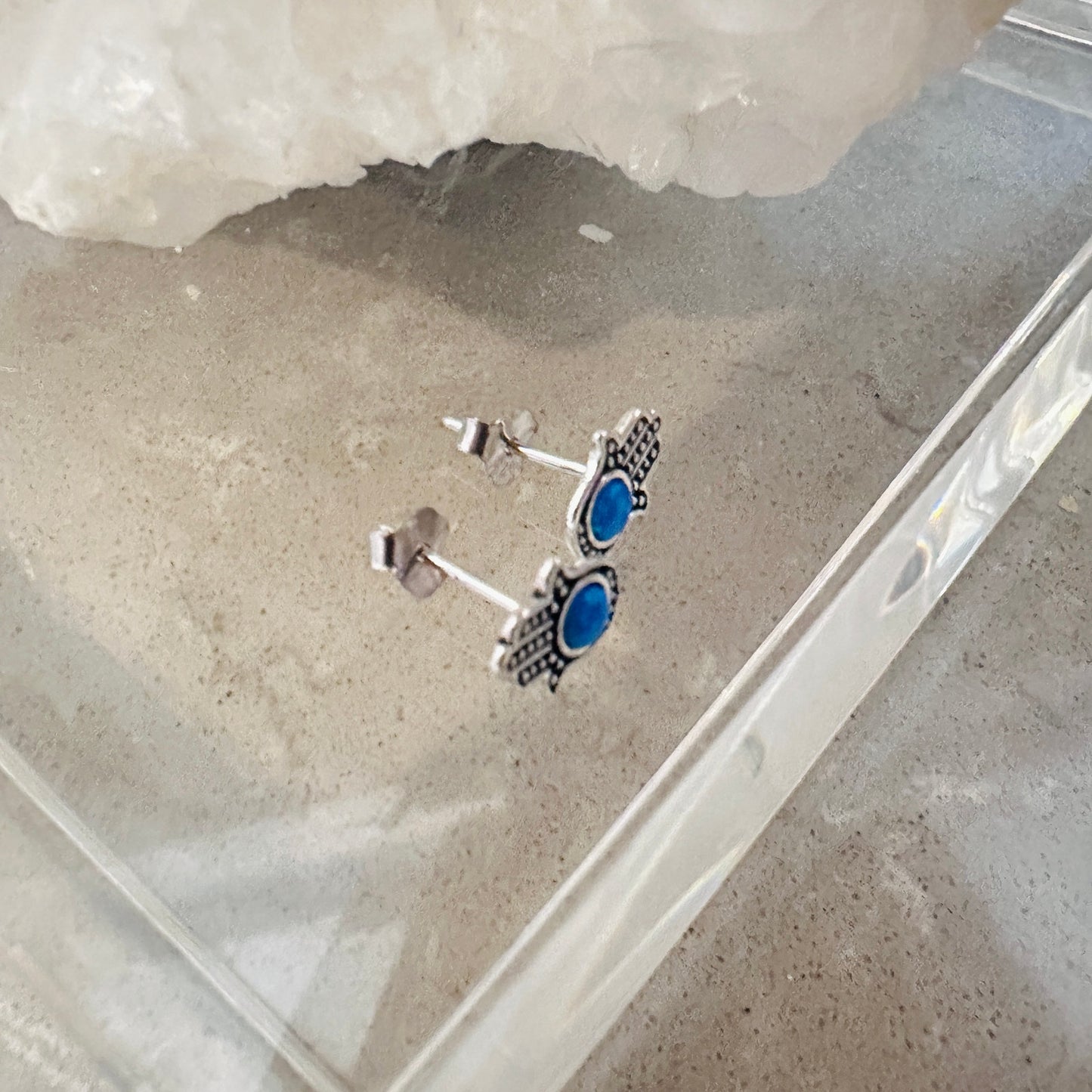 Blue Lab Opal Sterling Silver Hamsa Earrings