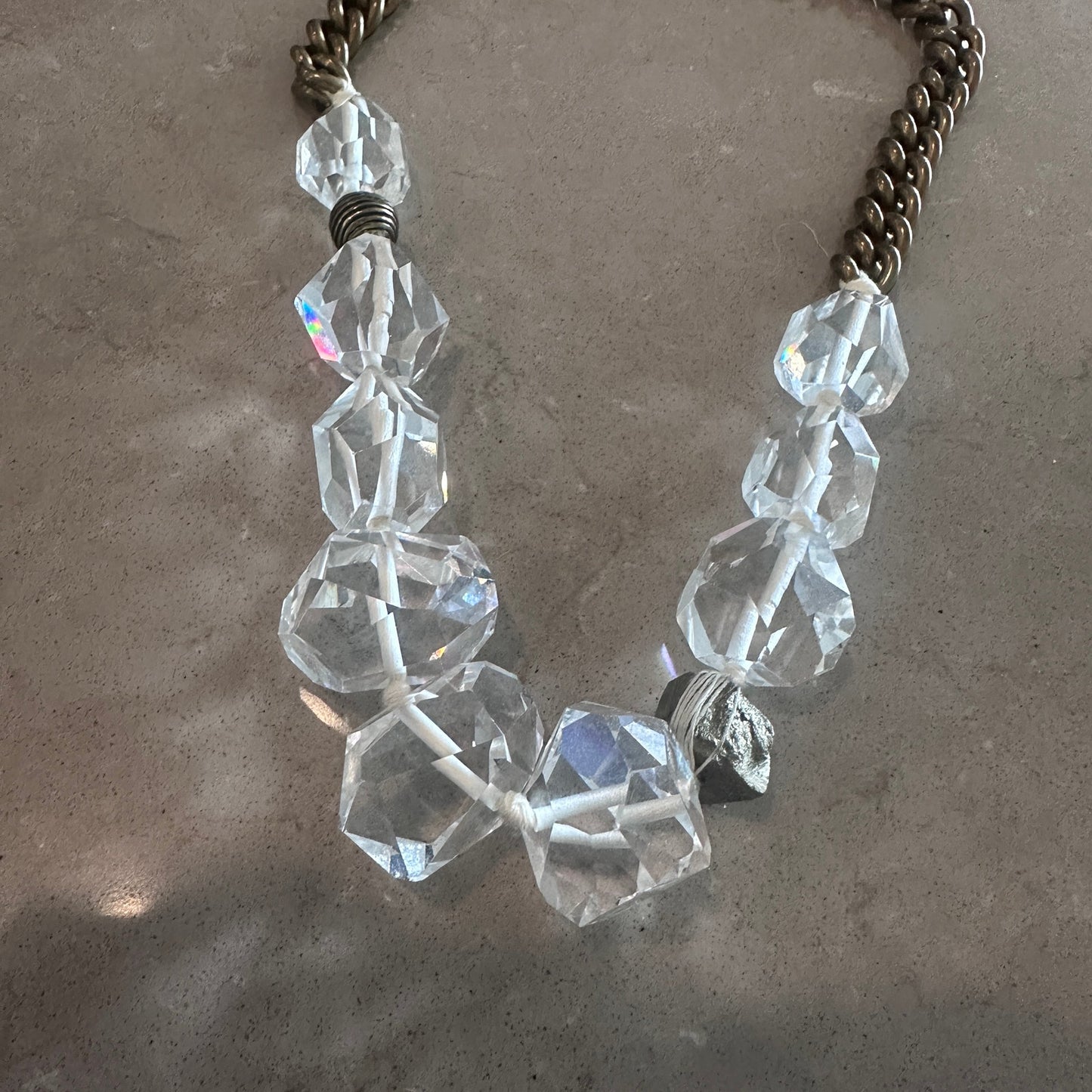 Silpada Crystal Bead Brass Chain Statement Necklace with Pyrite