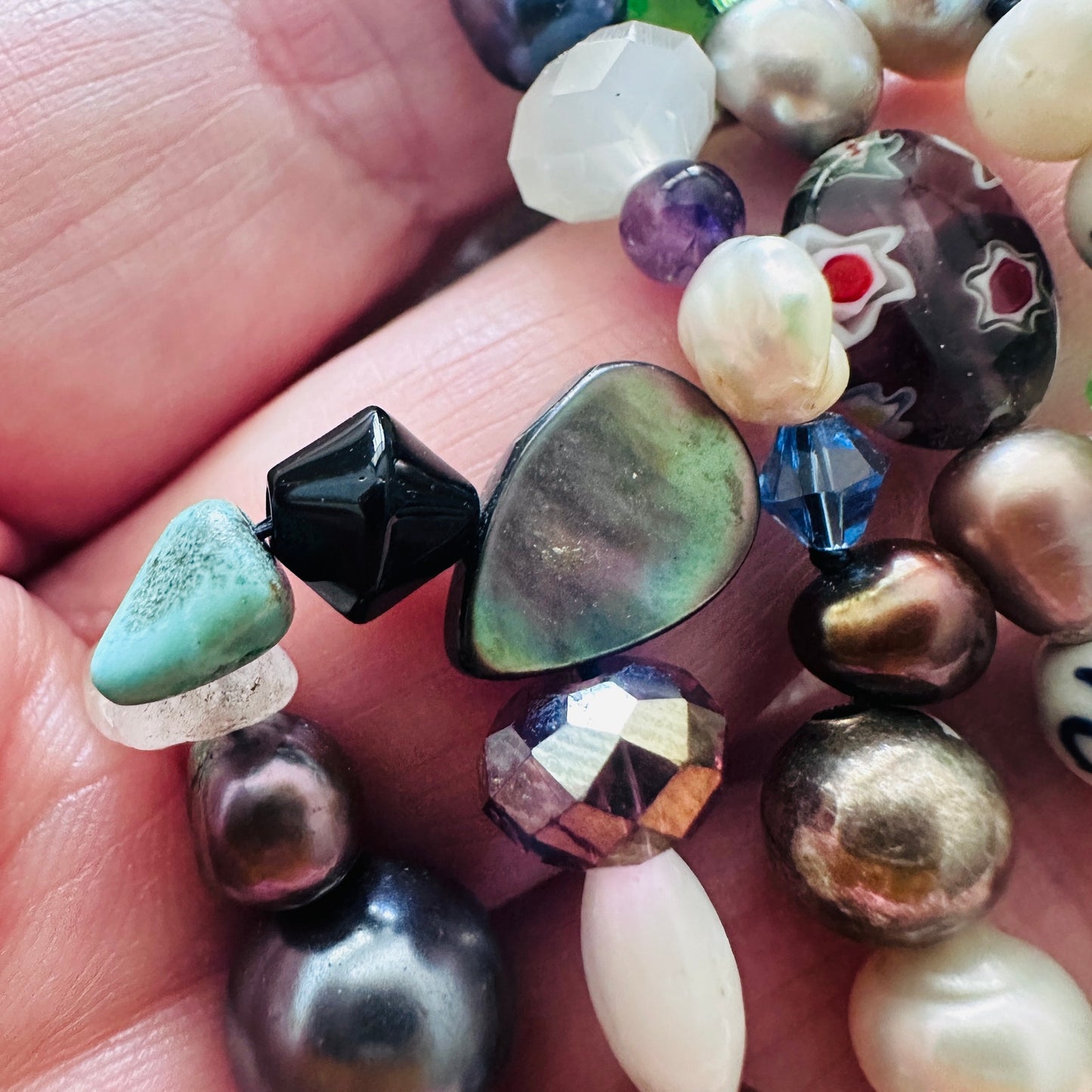Long Multicolored Gemstone & Mixed Bead Artisan Necklace
