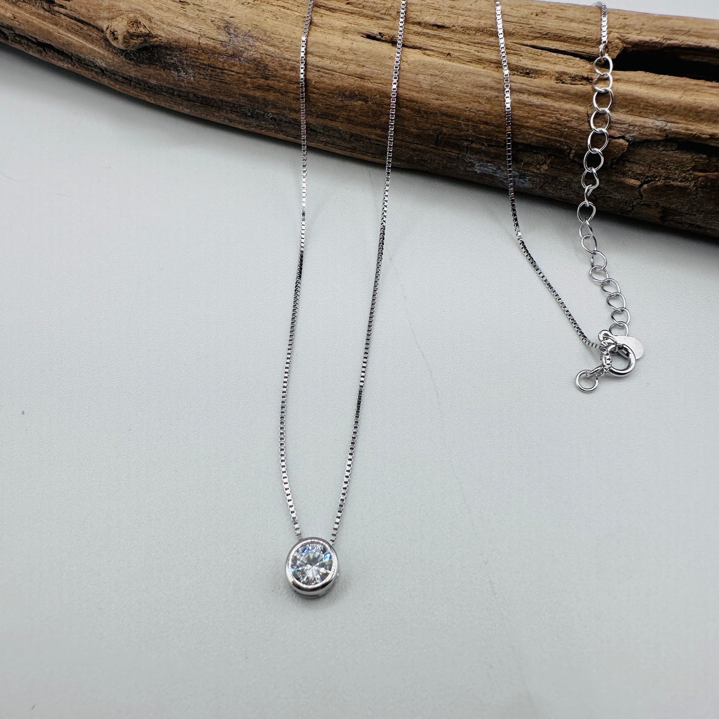 Bezel Solitaire Sterling Silver CZ Necklace